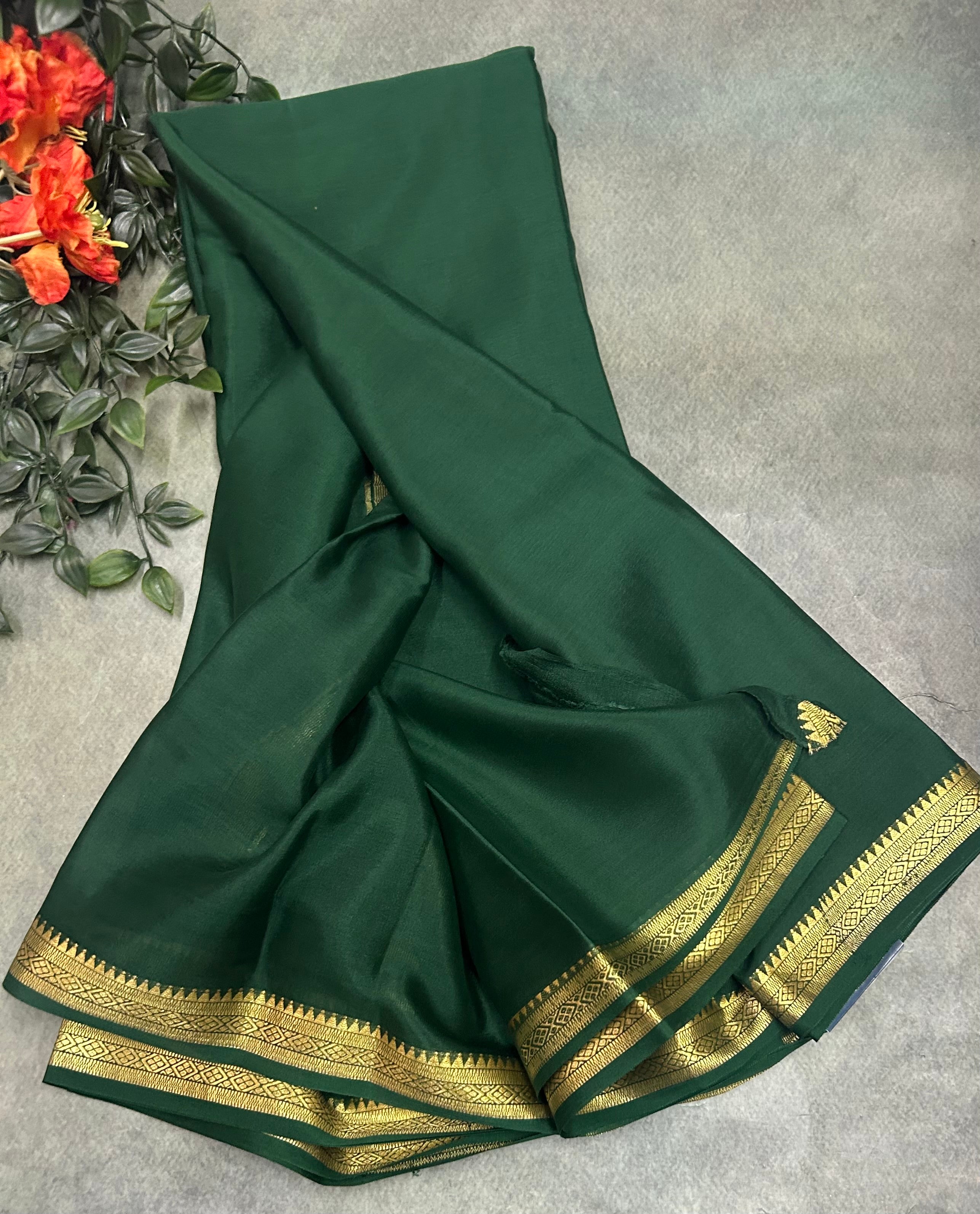 Bottle green  pure Mysore crepe silk saree