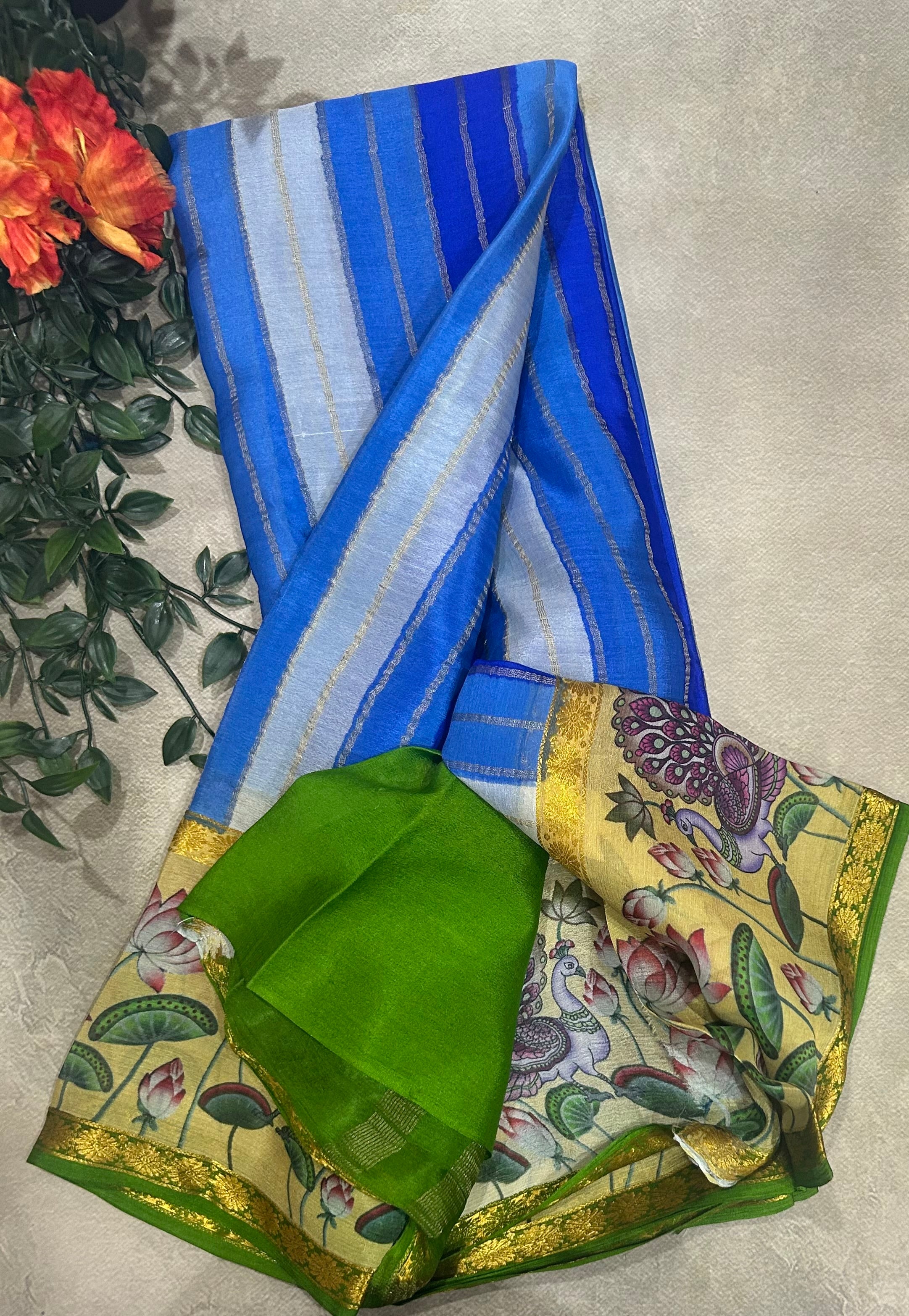 Rankart kalamkari border pure wrinkle 103 crepe silk saree