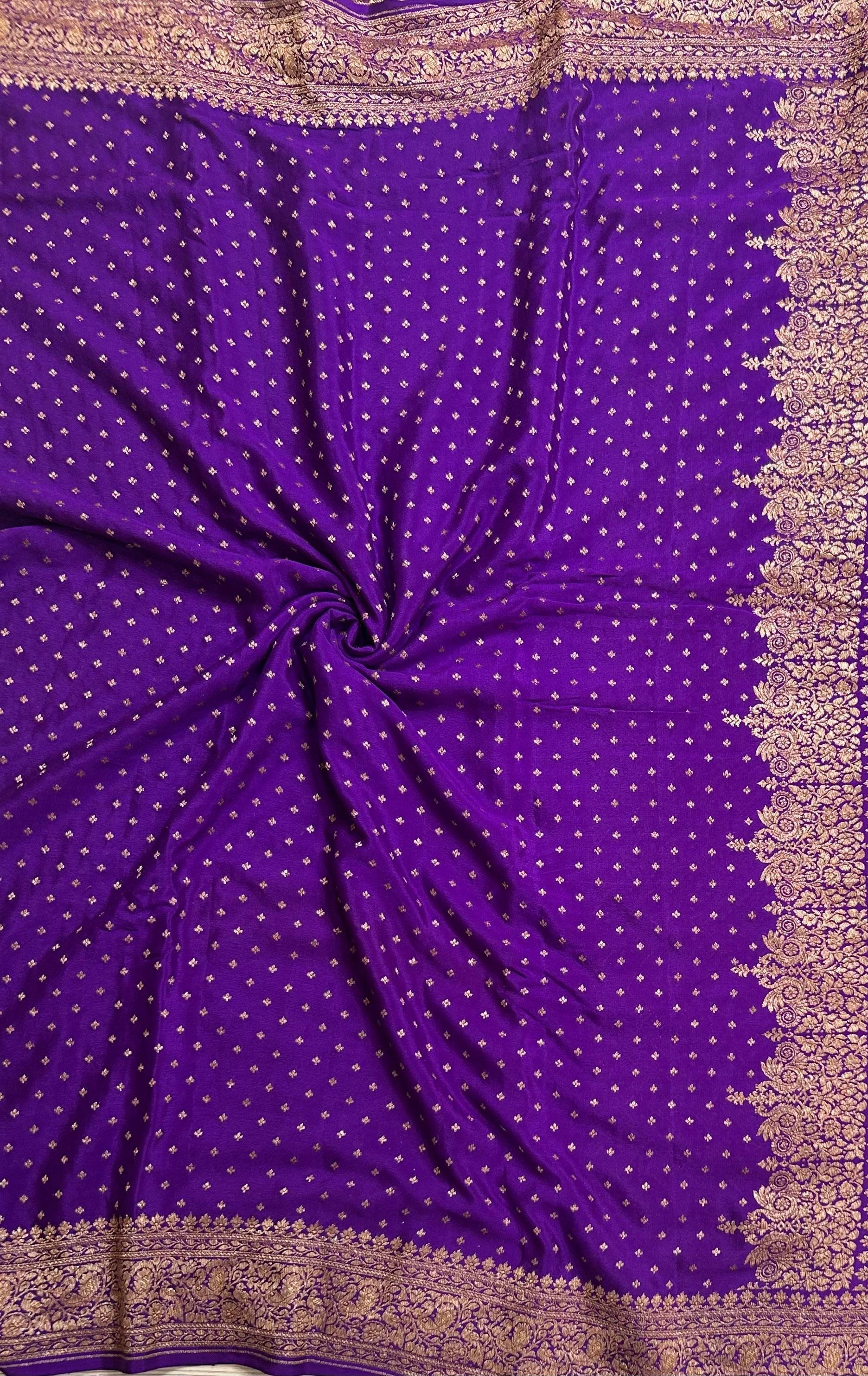 Purple small Butta pure Benarasi crepe 106 saree