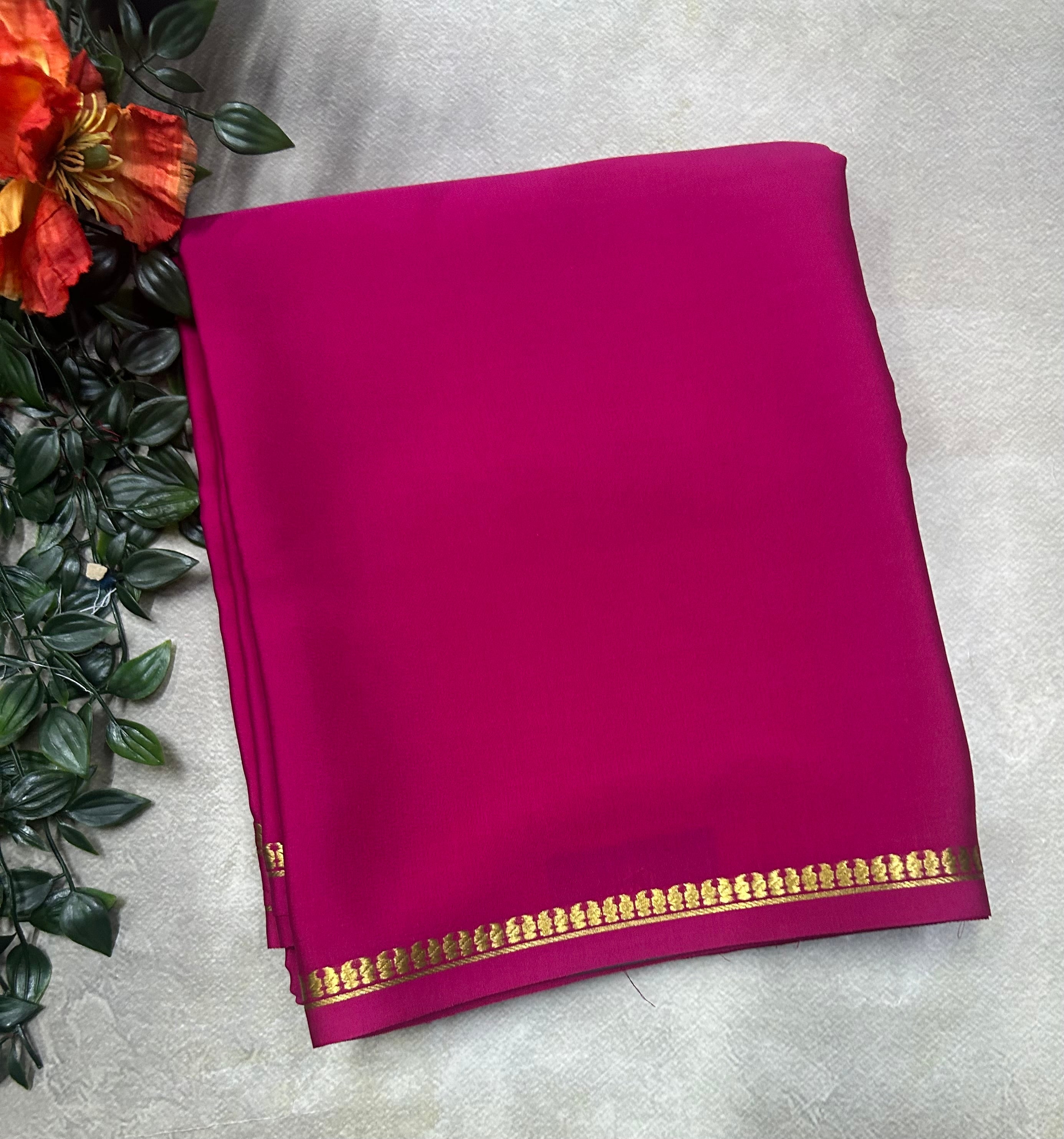 Rani pink small border pure Mysore silk 105 saree