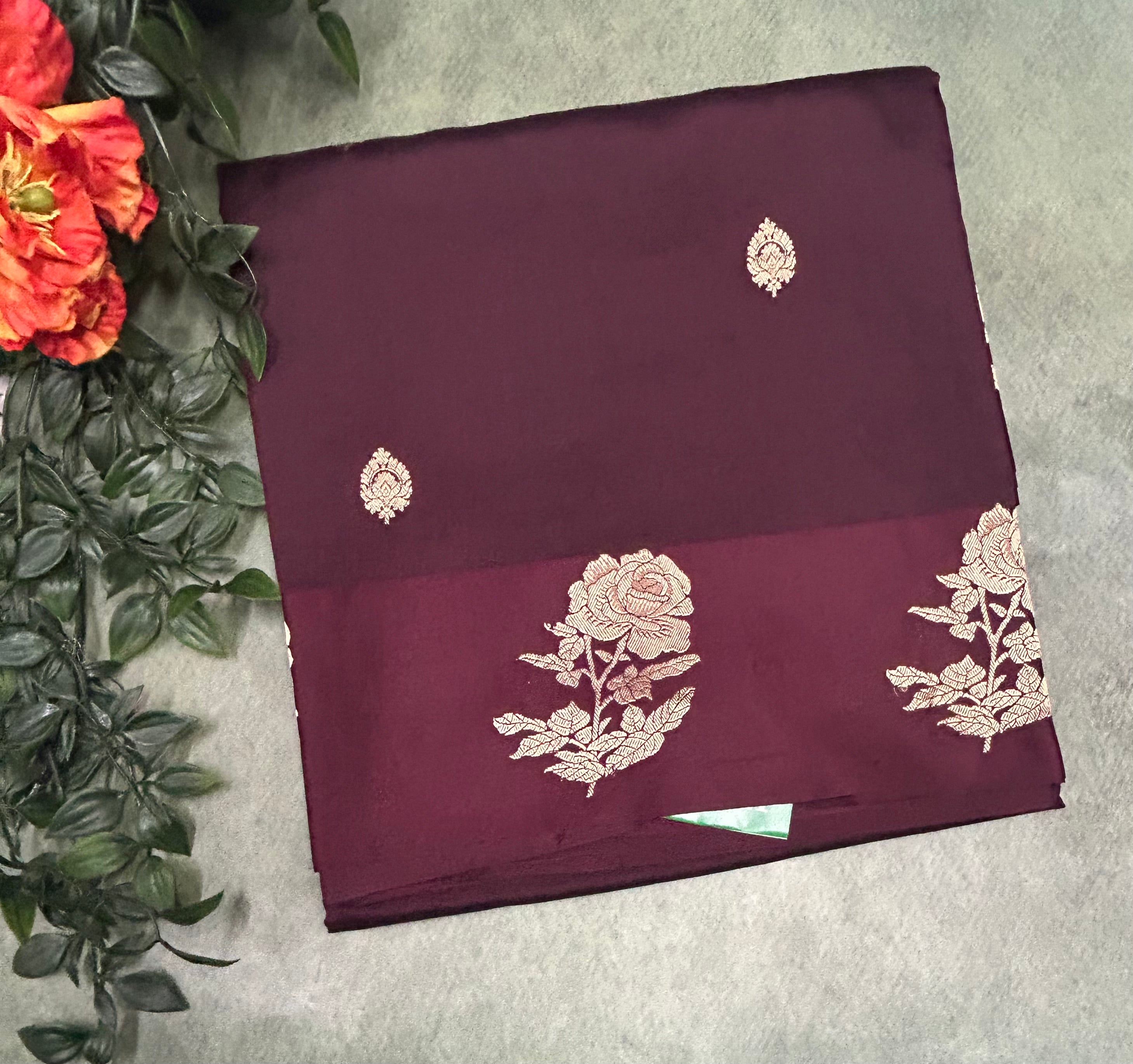 Dark wine border Butta lightweight pure kathan 103 saree