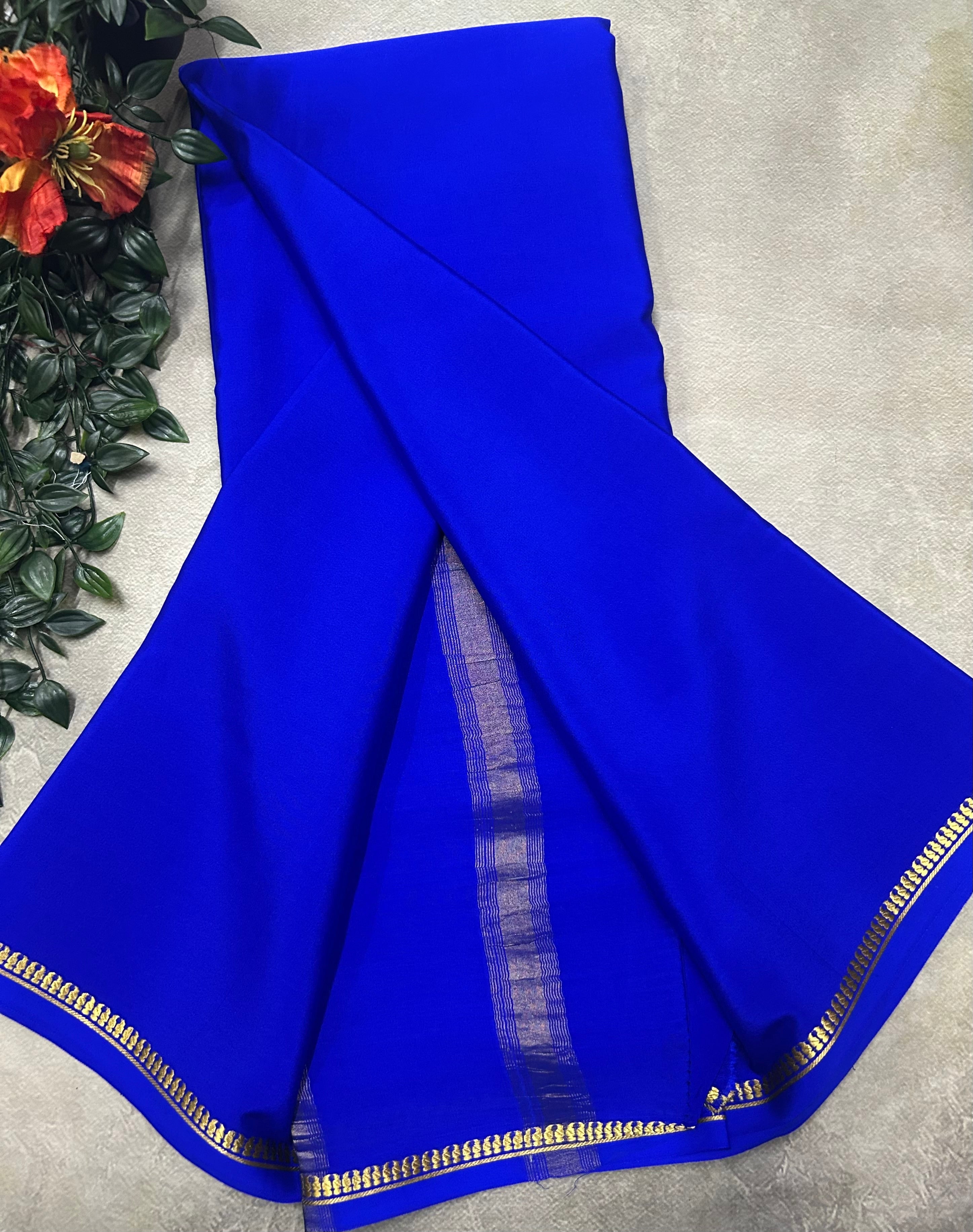 Royal blue small border pure Mysore silk 105 saree