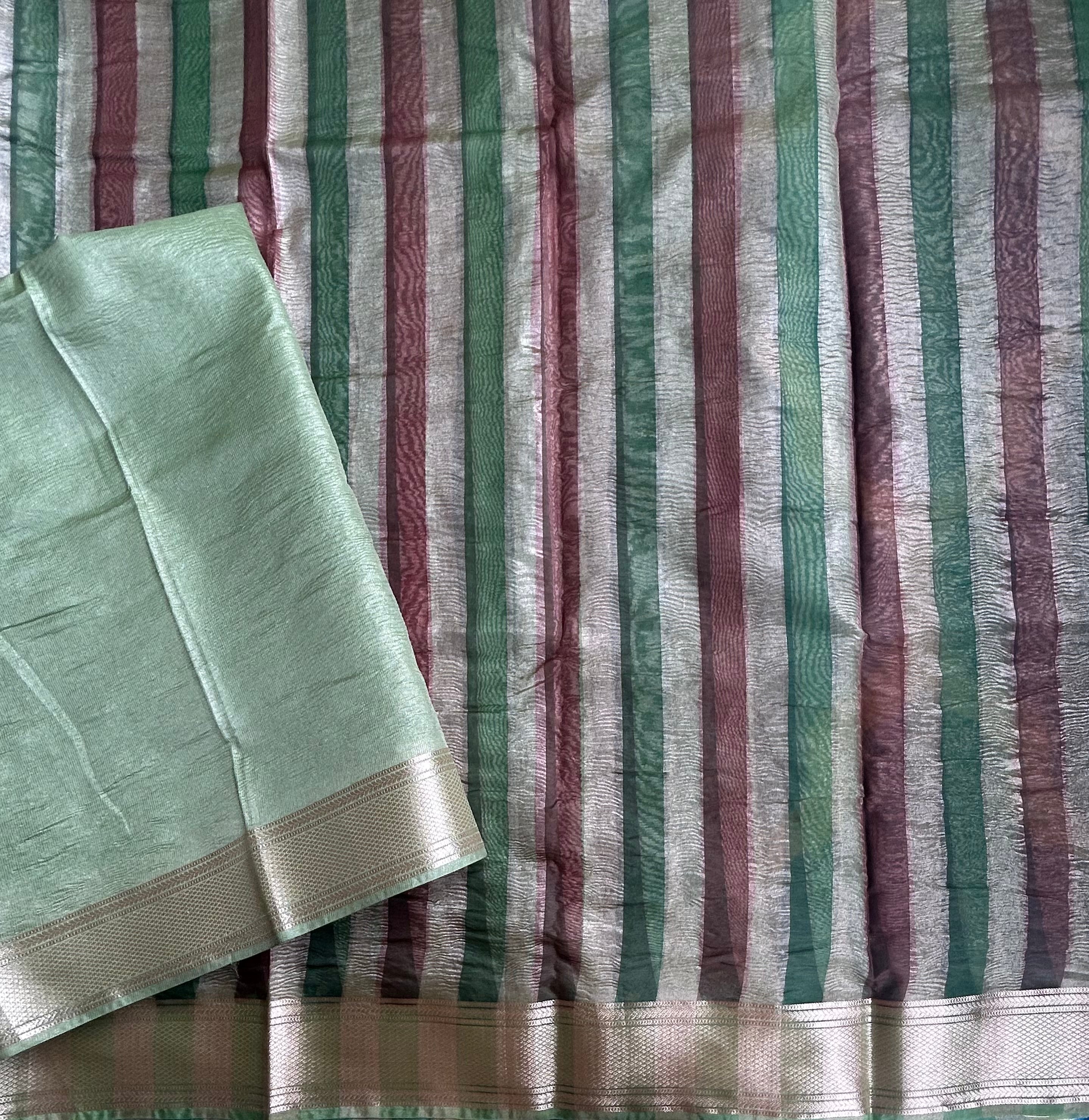 Multicolour stripes semi tissue saree