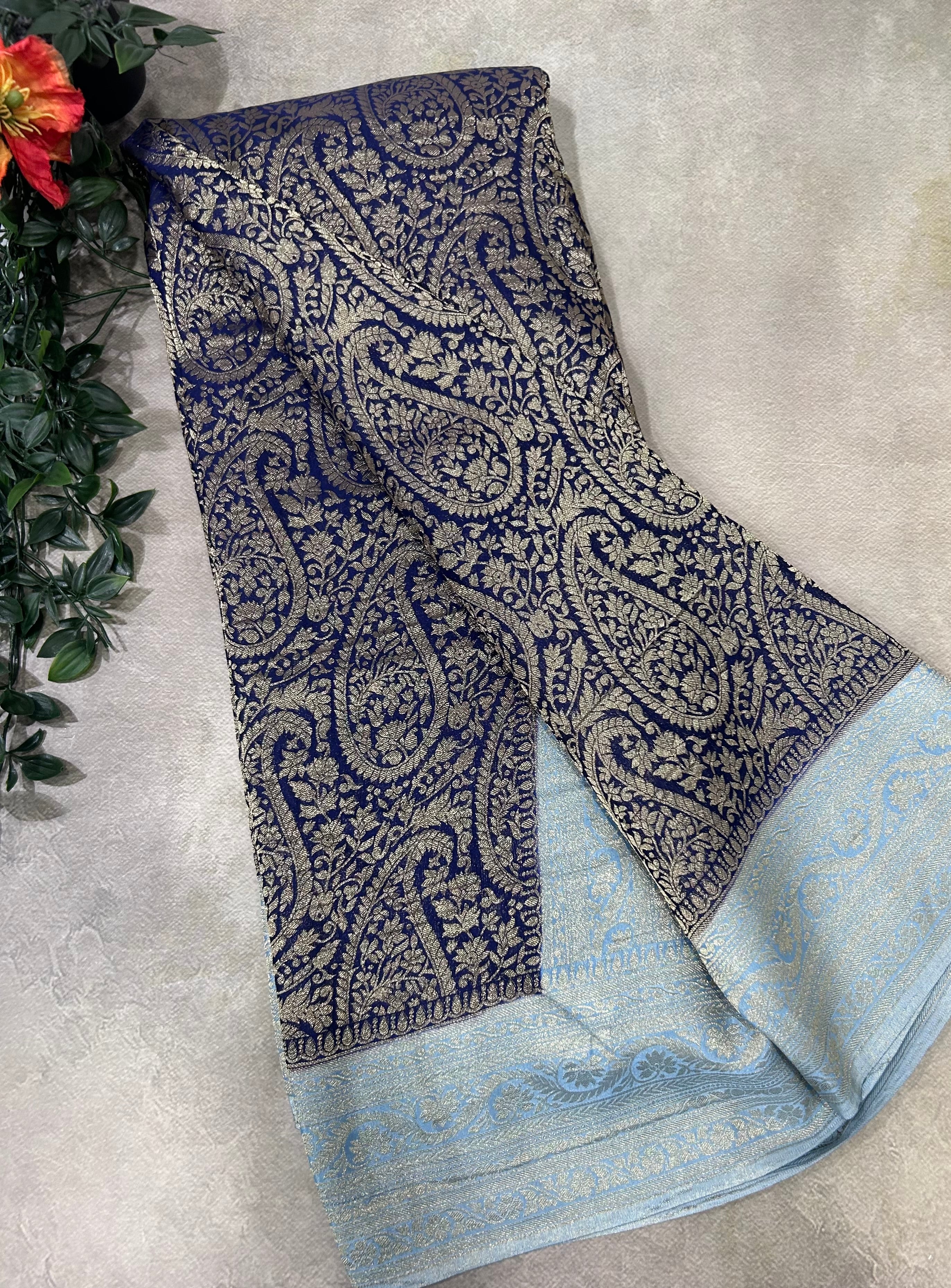 Navy blue brocade semi georgette 105 saree