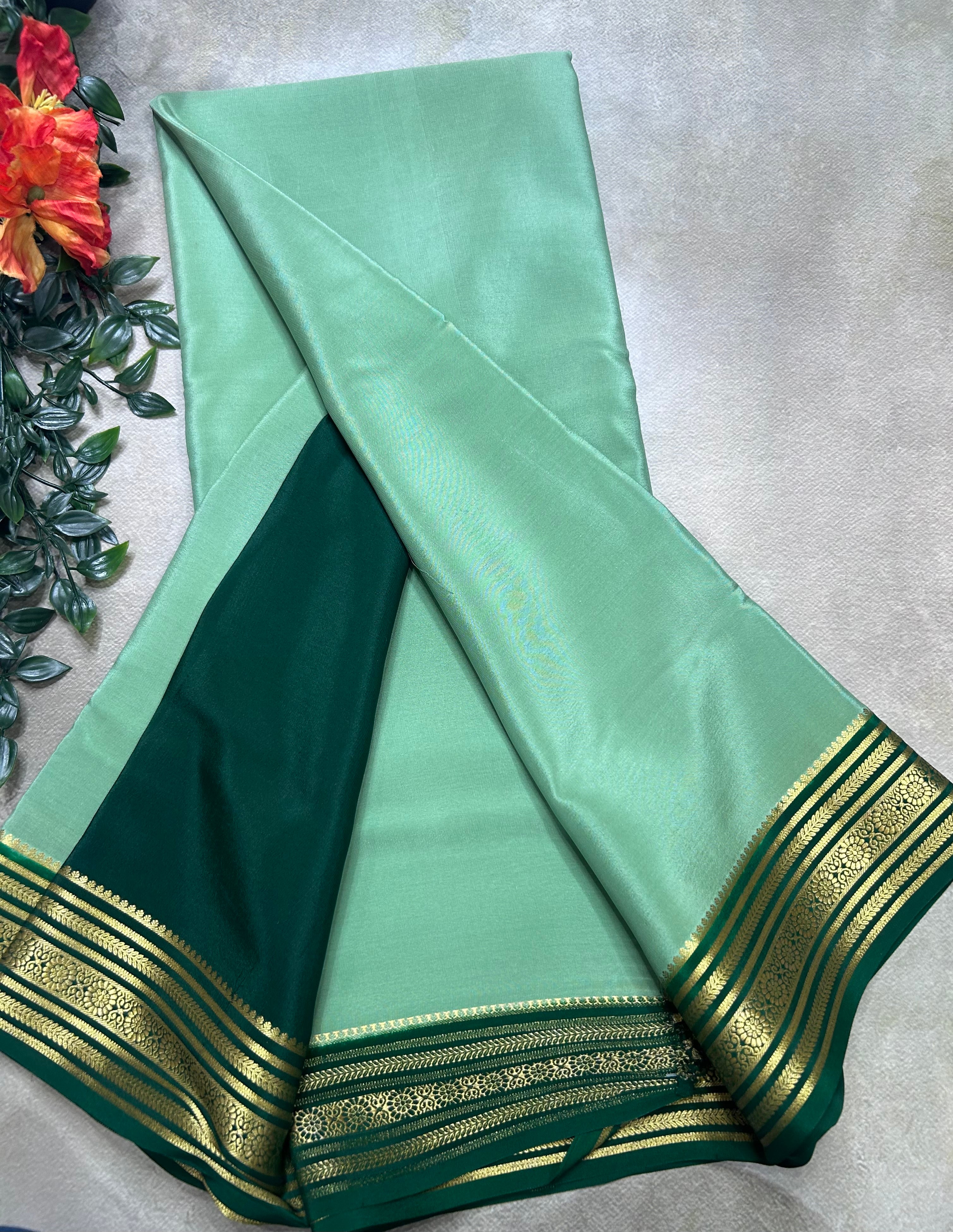 Pastel green small border pure mysore silk saree(MSC106)