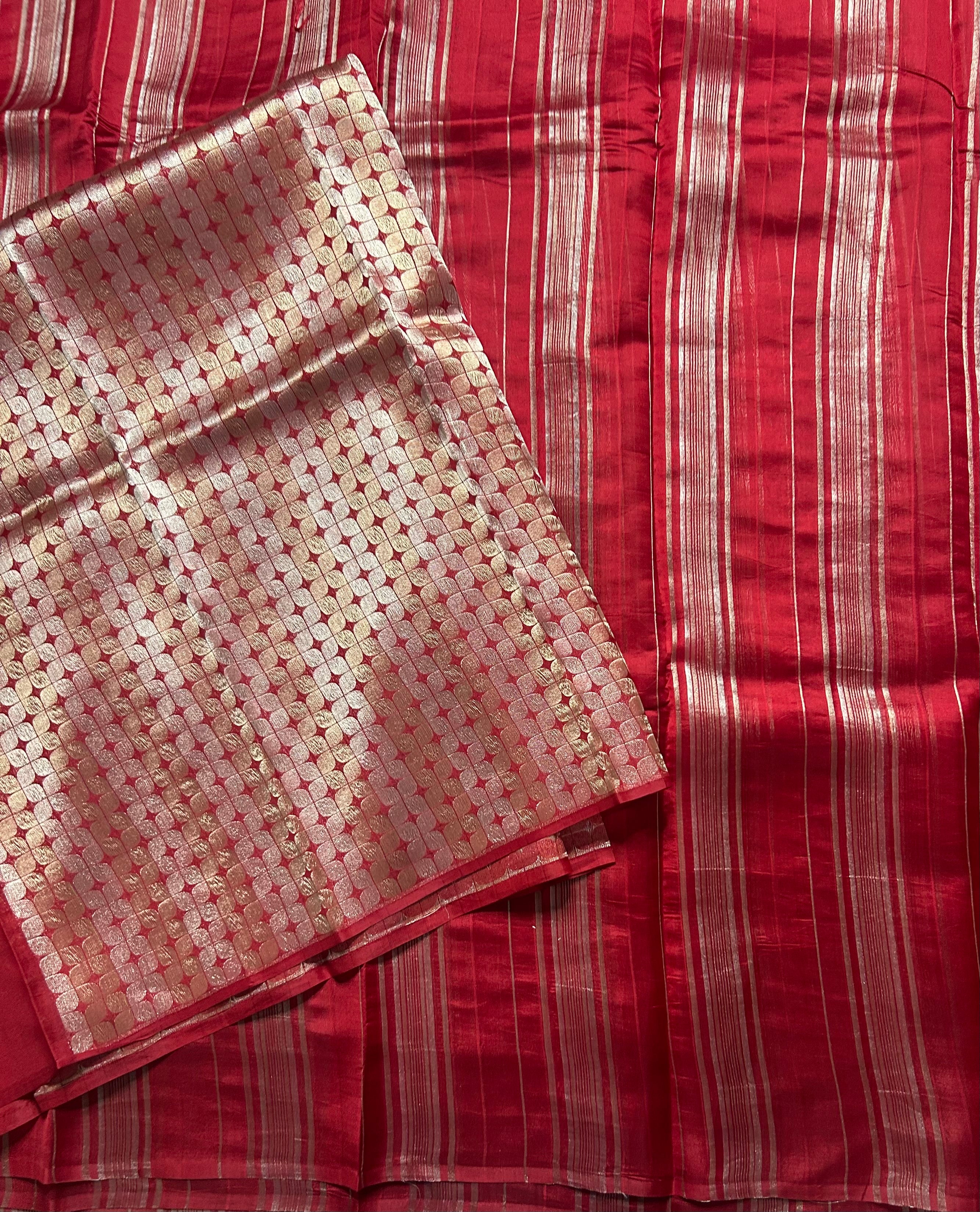 Red stripes pure organza tissue 103 saree