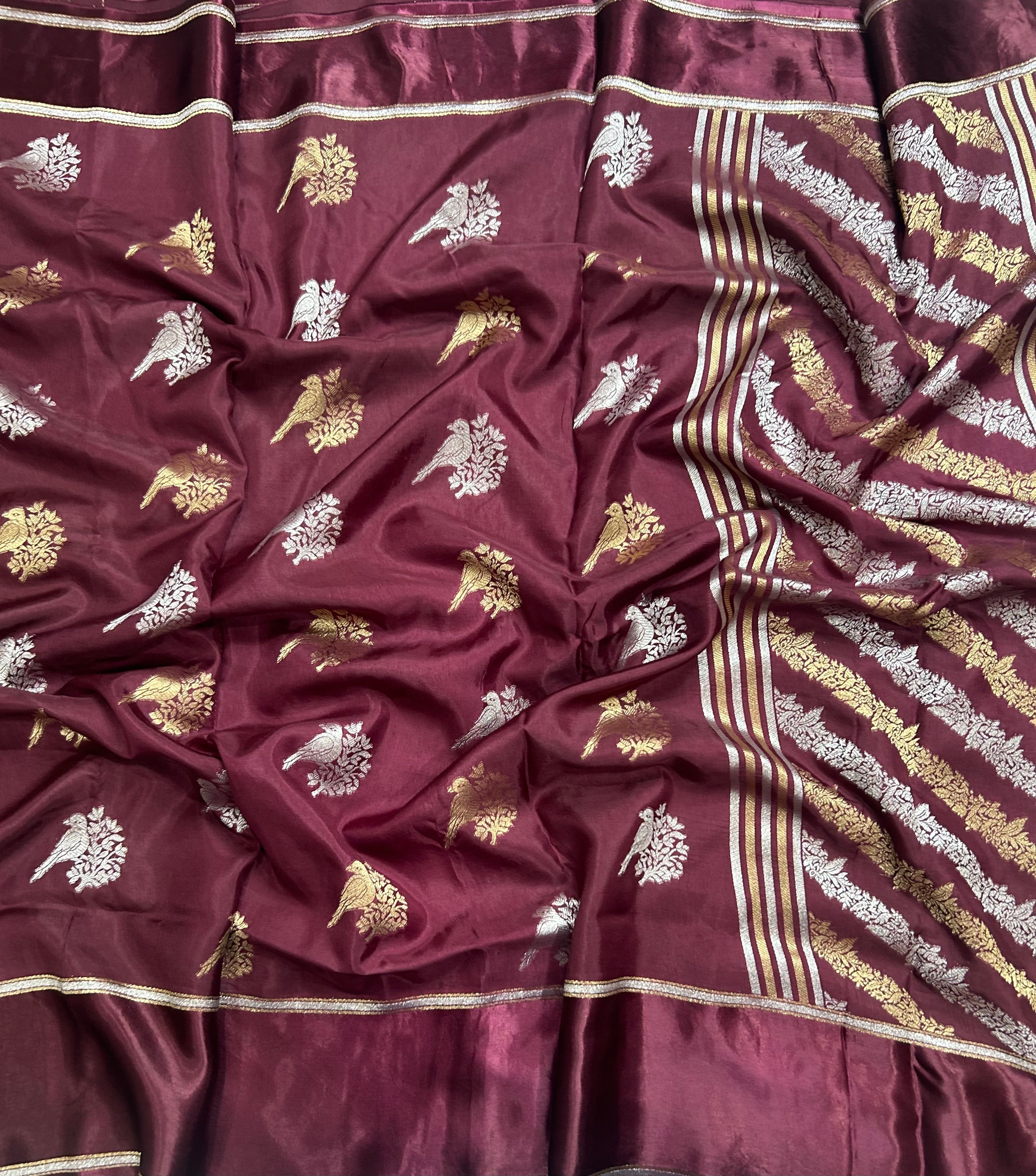 Light brown satin border dola crepe 105 saree