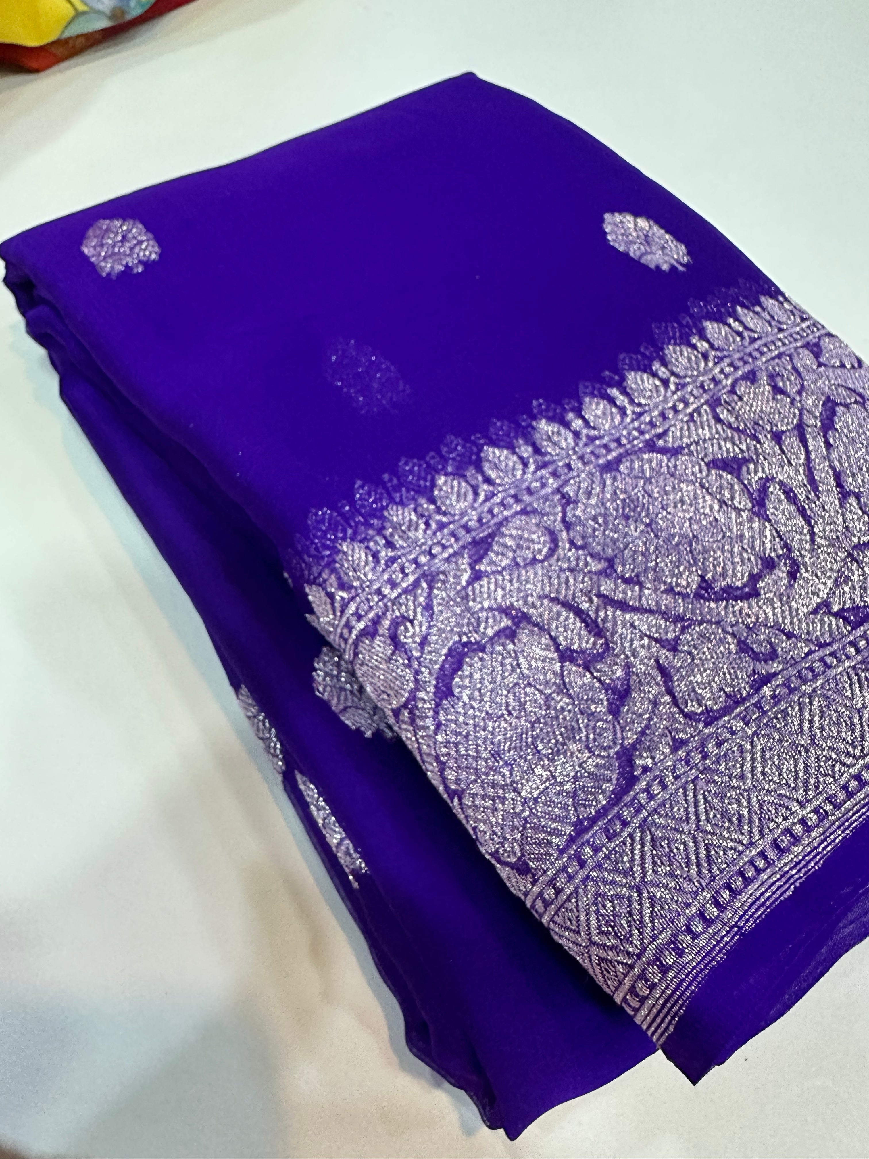 Purple pure chiffon benarasi saree