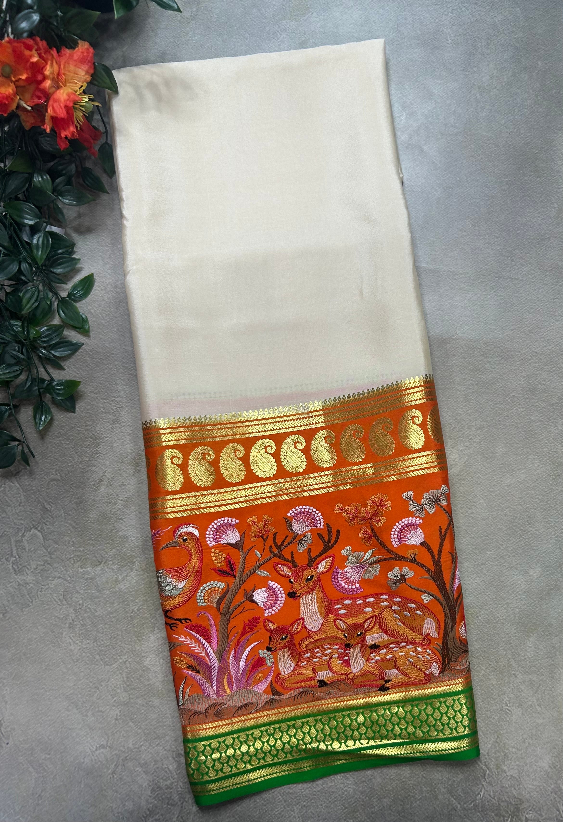 3D embroidery pure mysore silk-105 saree