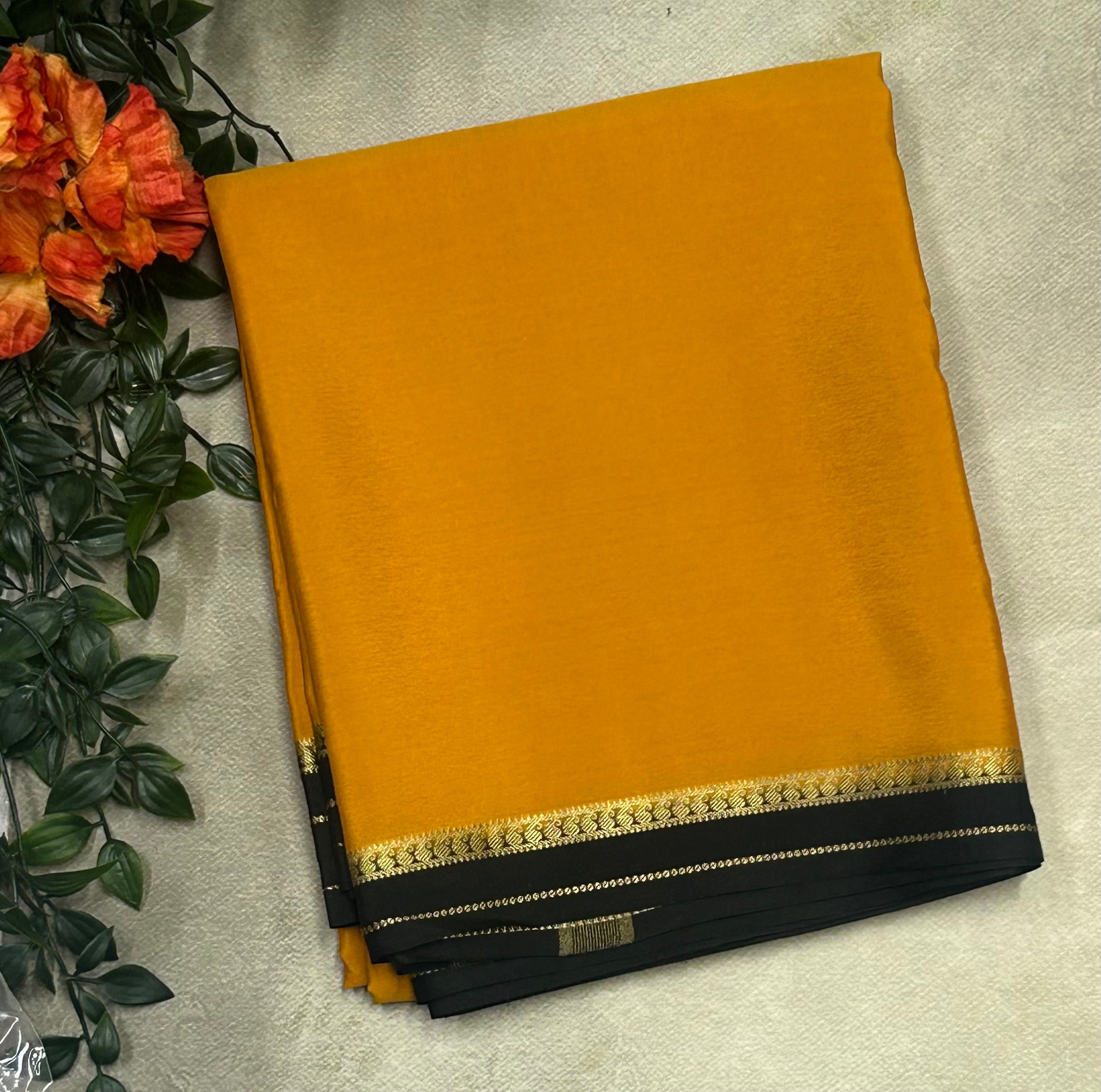Mustard yellow small border pure Mysore silk 103 saree