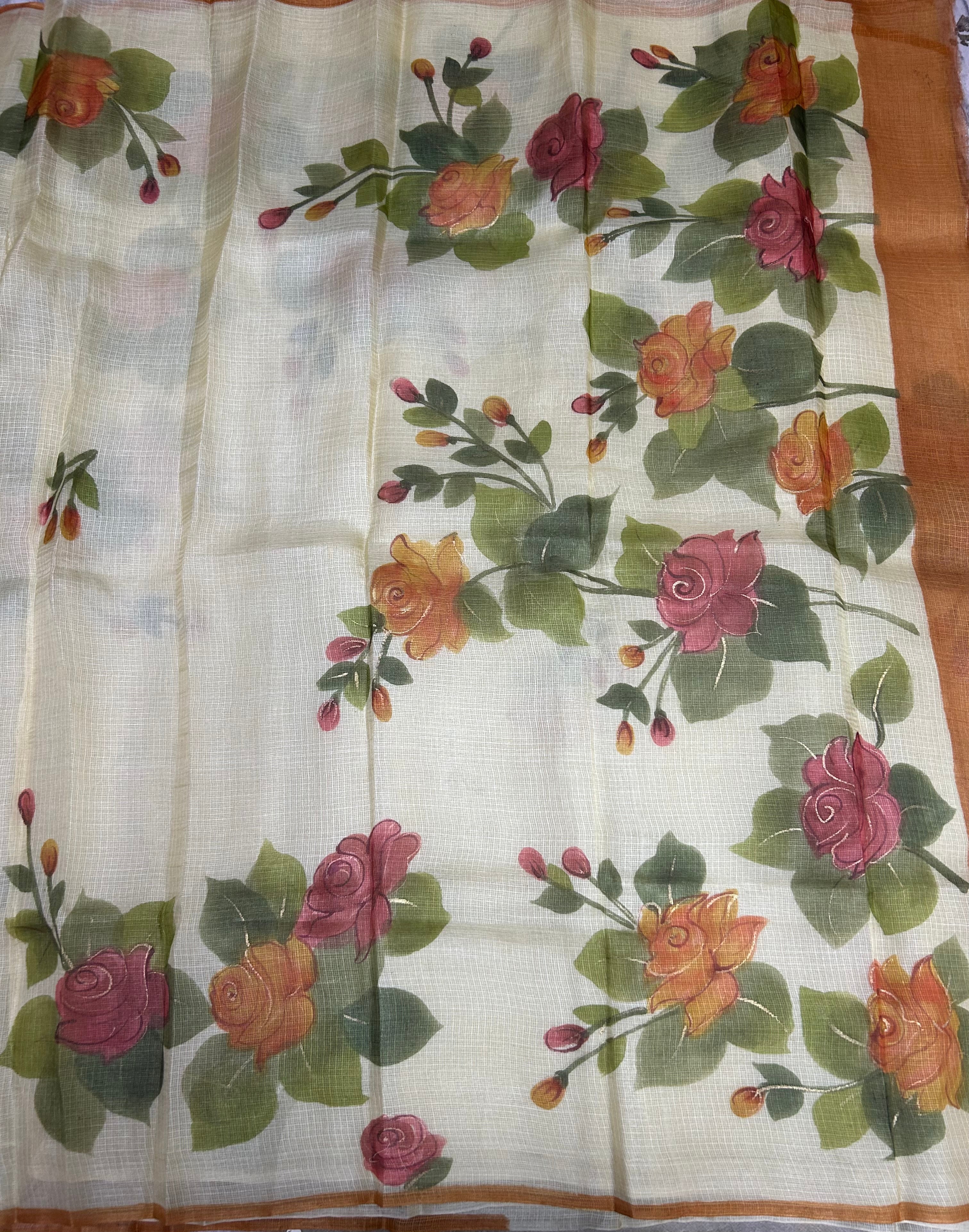 Cream digital print Kota checks saree