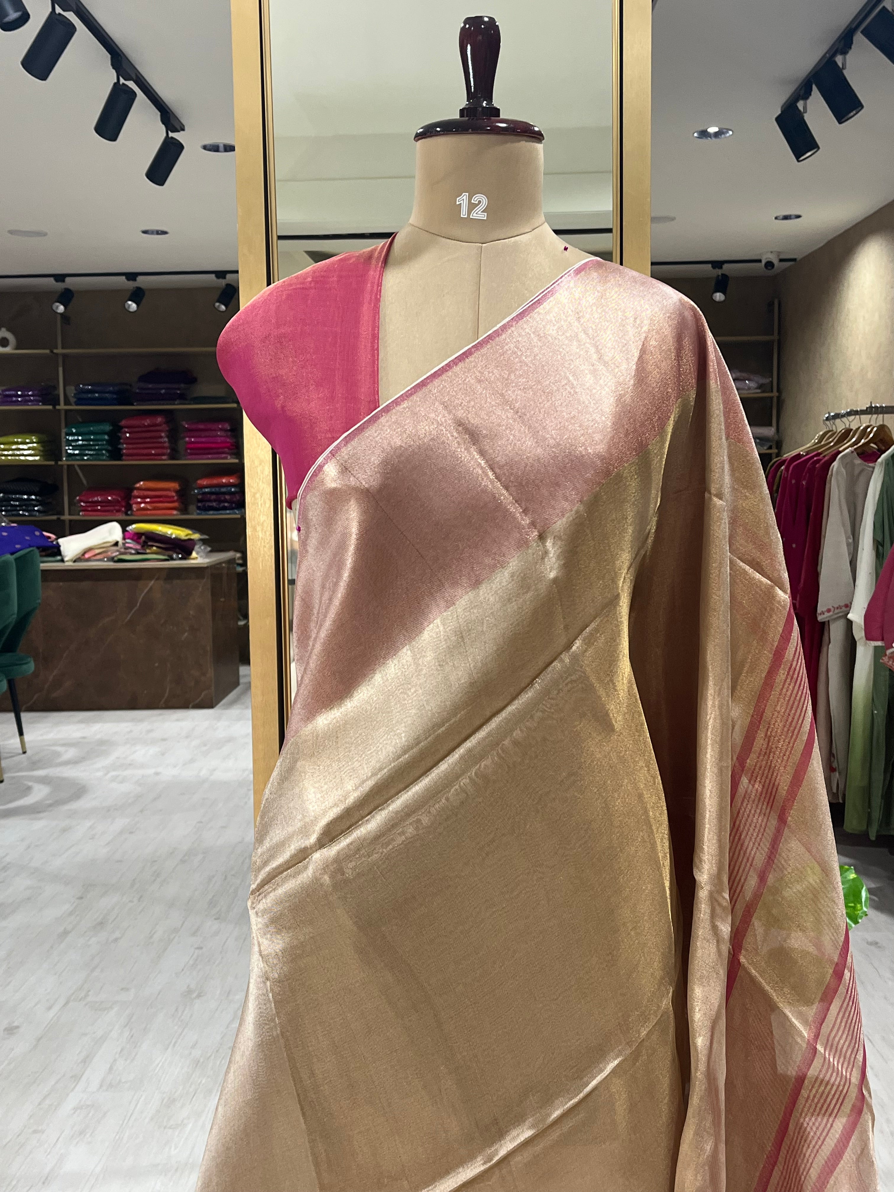 Pink pure linen tissue silk-09 saree
