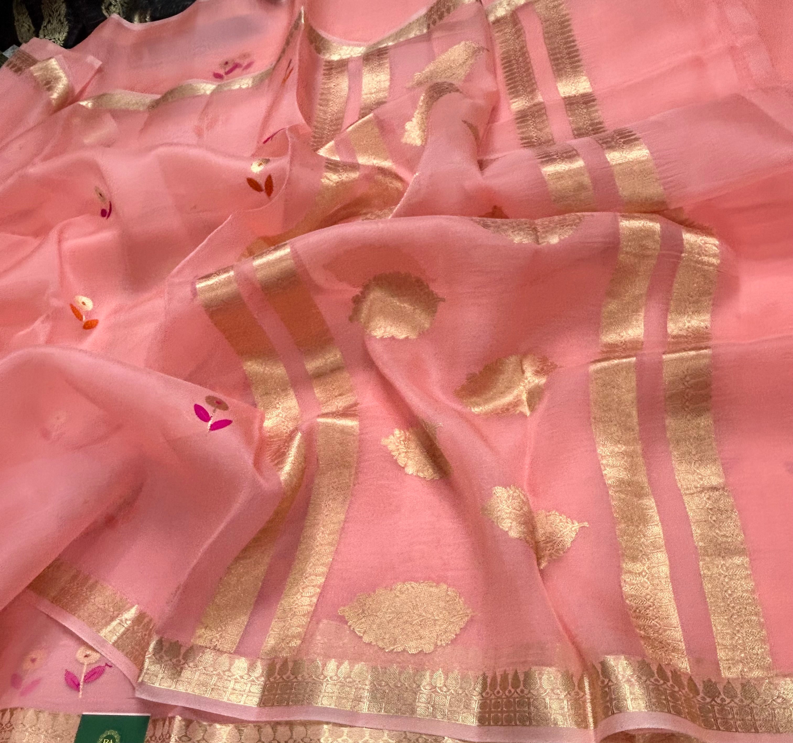Pastel pink pure kora 105 organza silk saree