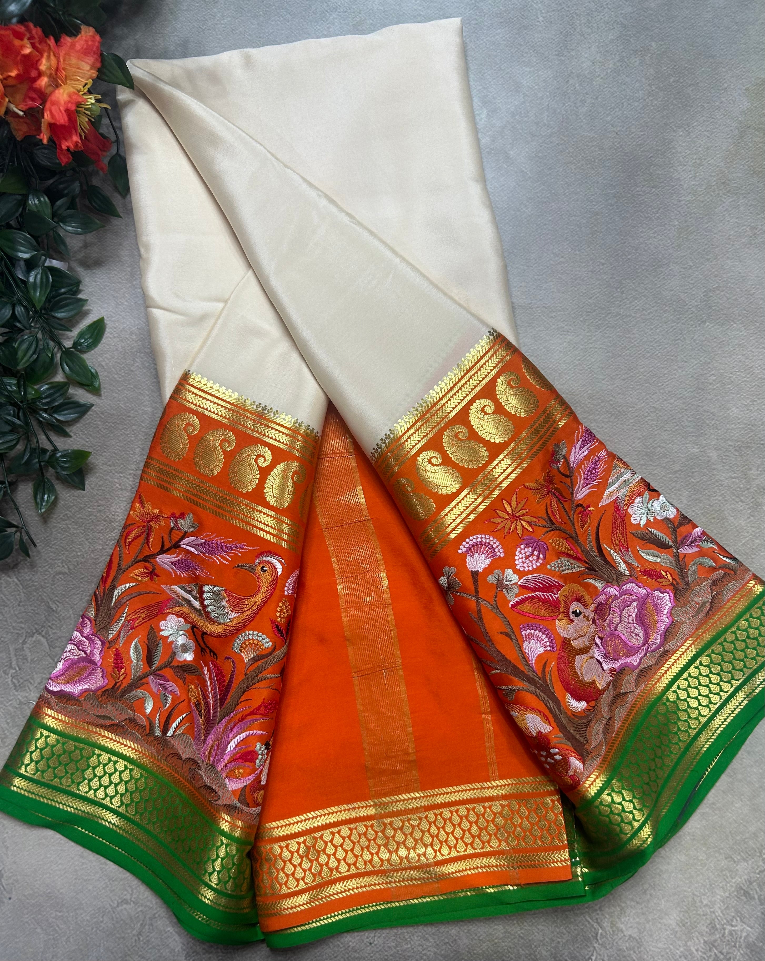 3D embroidery pure mysore silk-105 saree