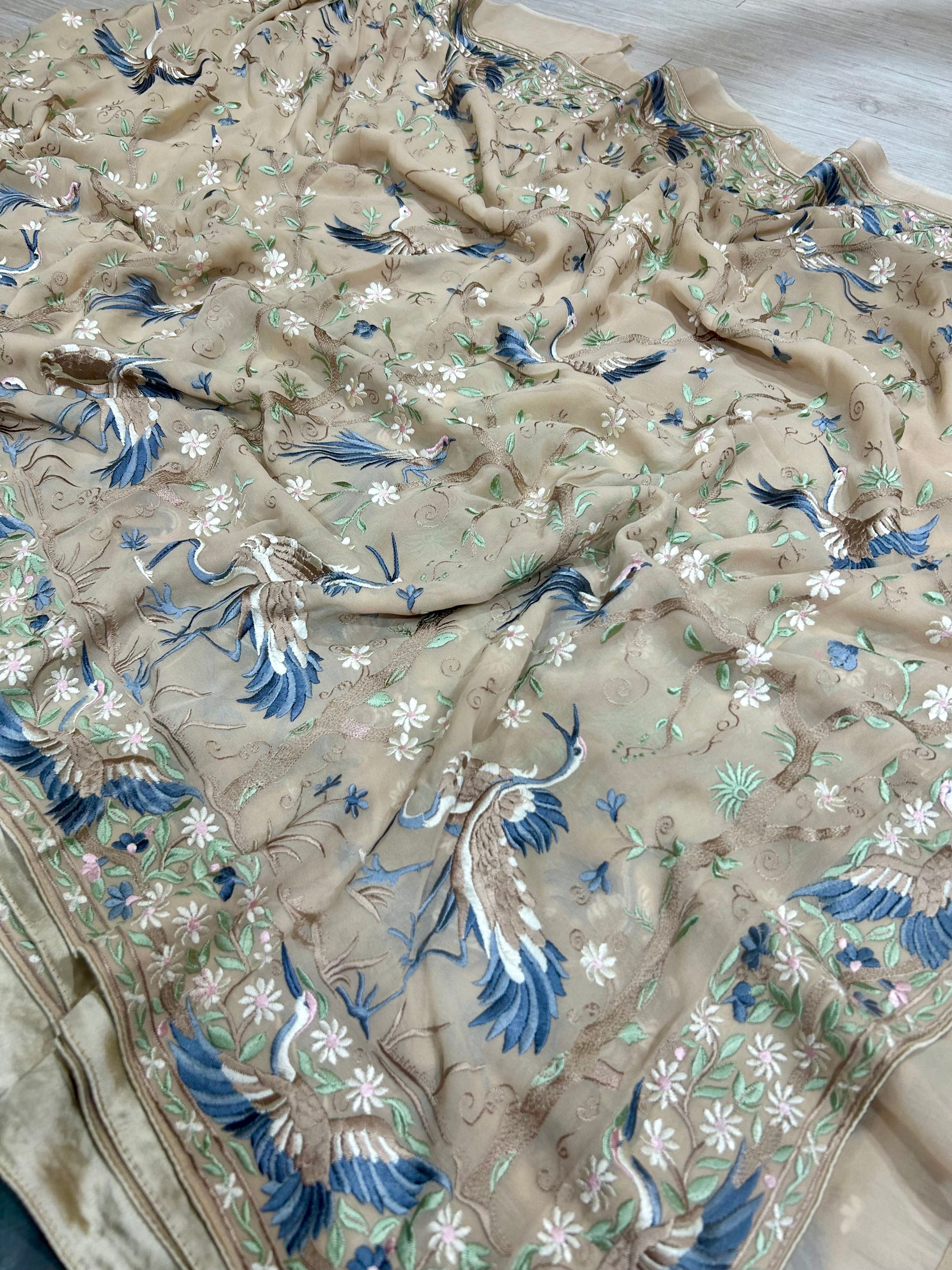 Cream parsi embroidery georgette parsi 104 saree