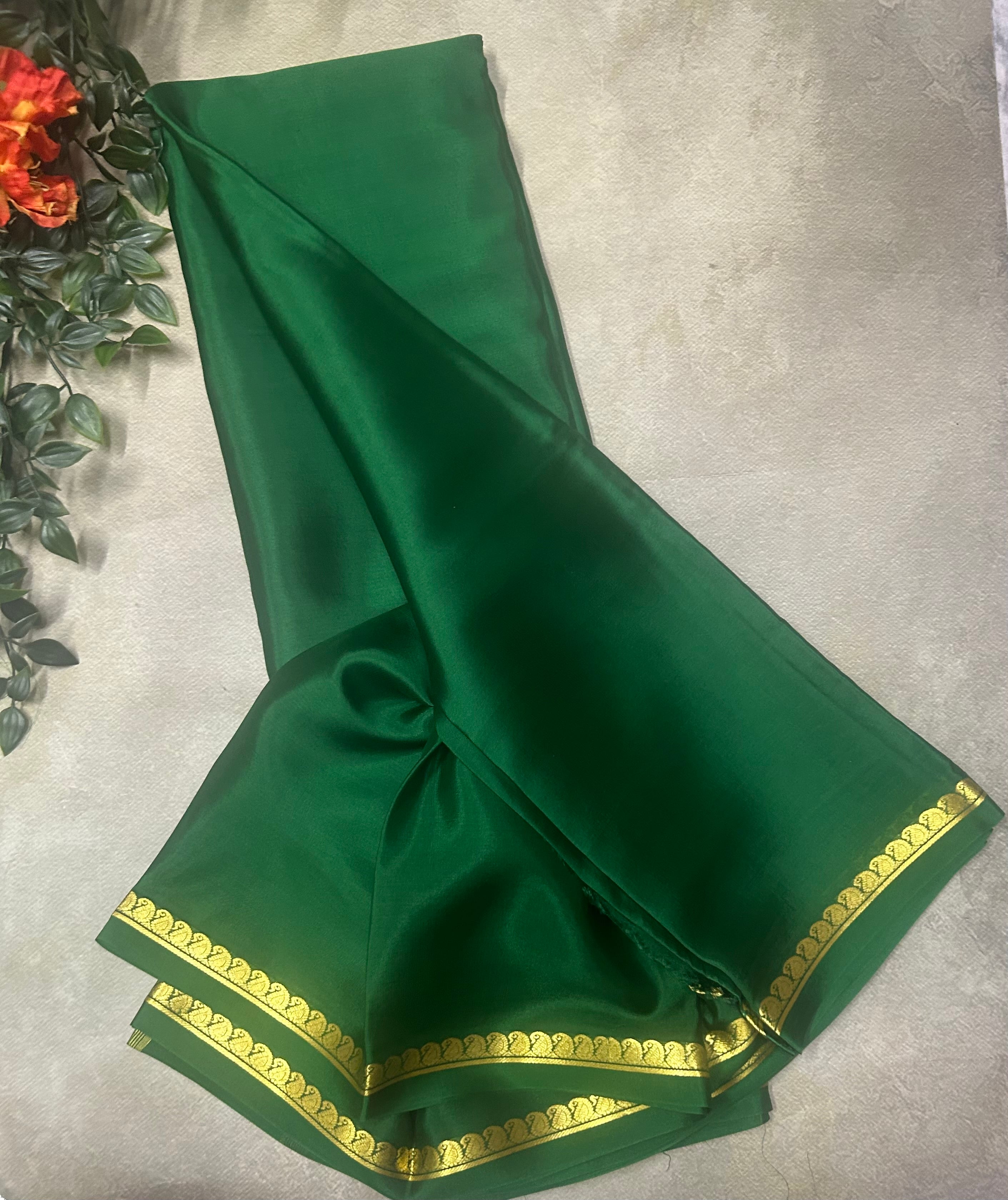 Green small border pure Mysore silk saree
