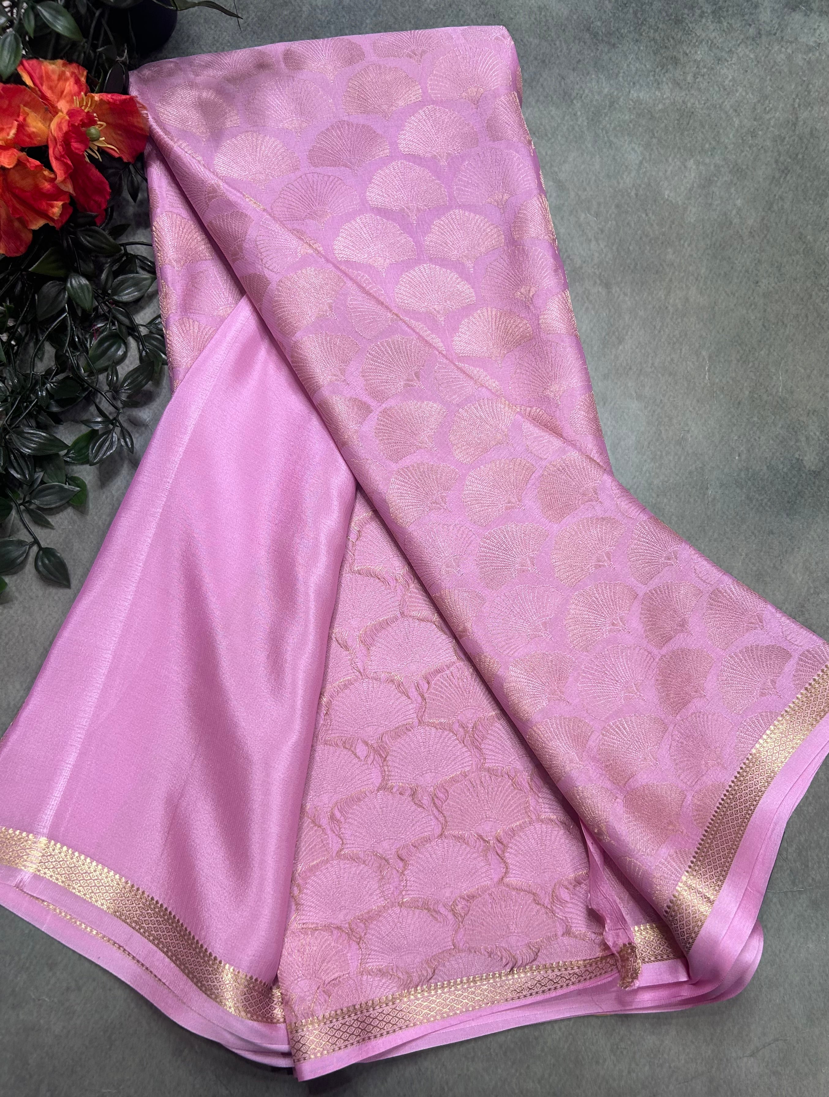 Pastel pink brocade Pure Mysore Silk 106 Saree