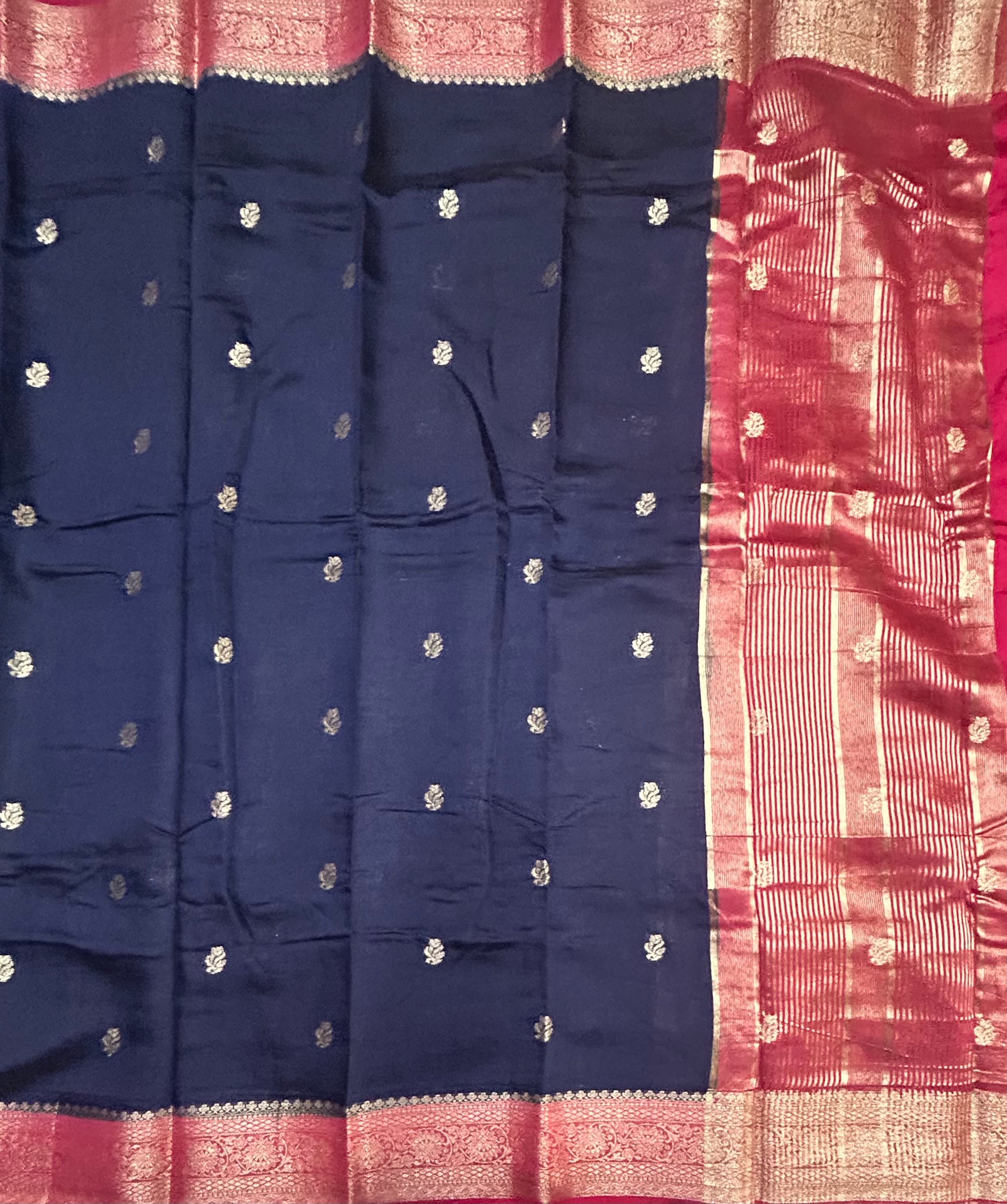 Navy Blue soft Tussar crêpe with printed blouse saree