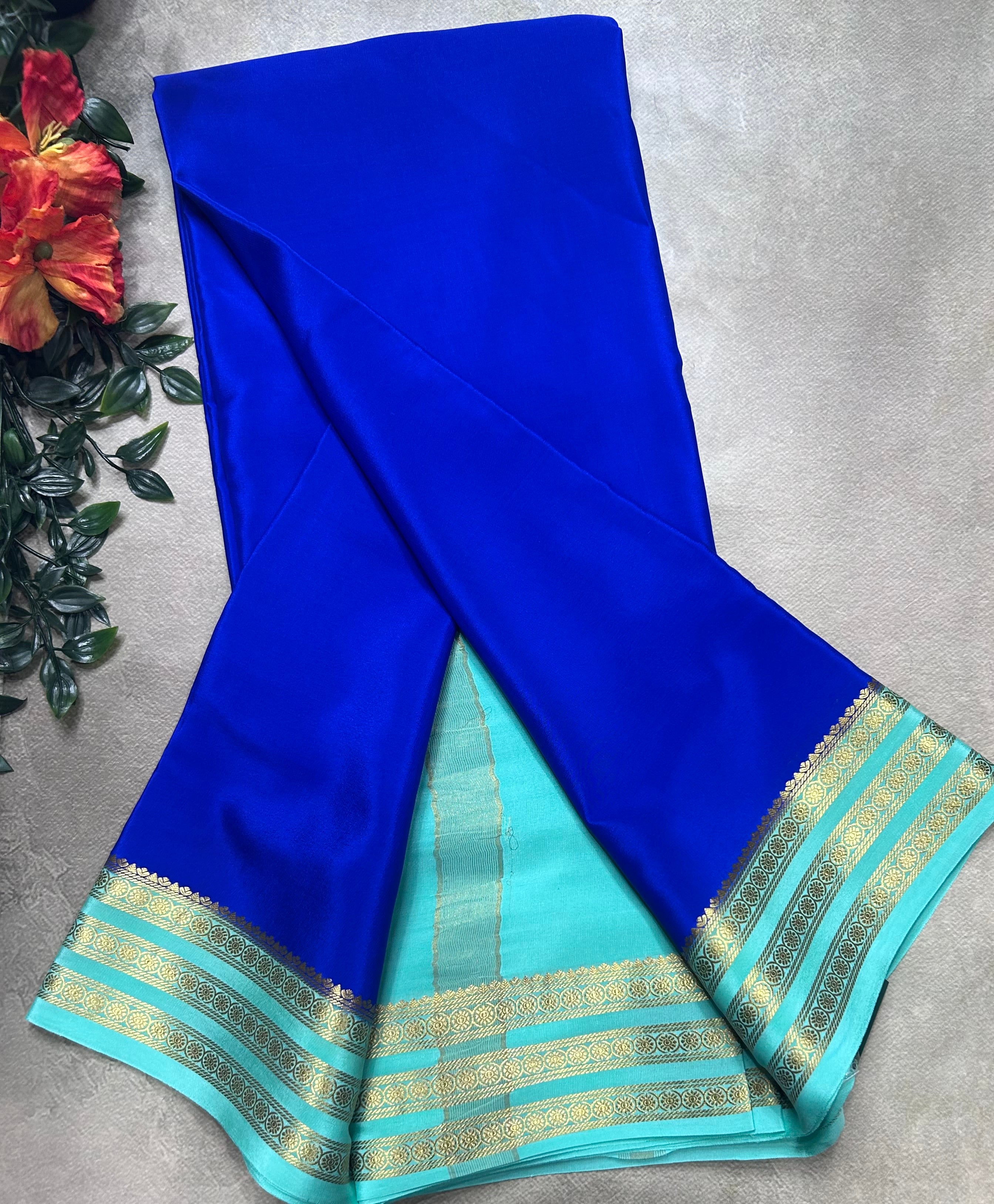 Royal blue small border pure mysore silk saree(MSC106)