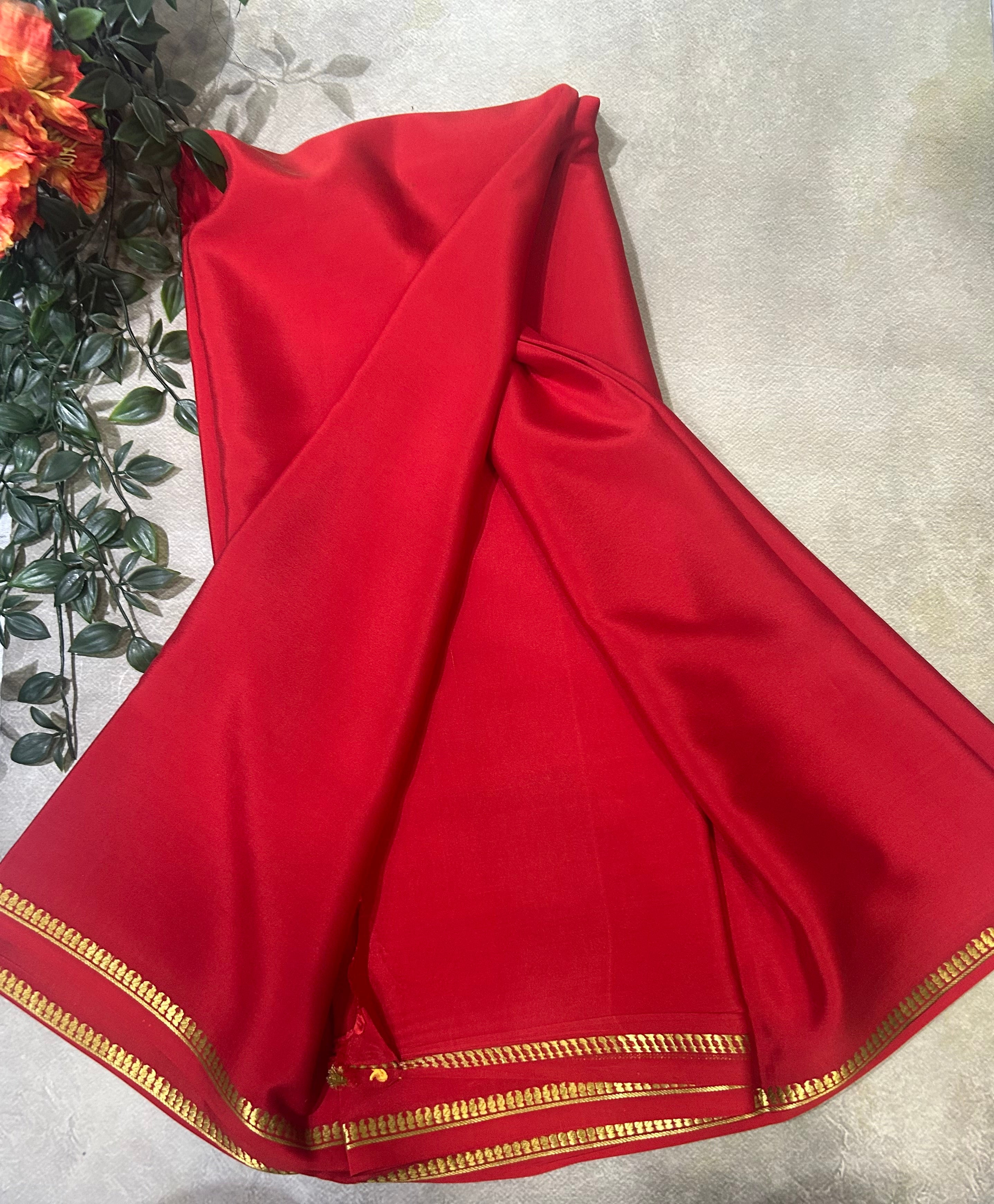 Red small border pure Mysore silk 103 saree
