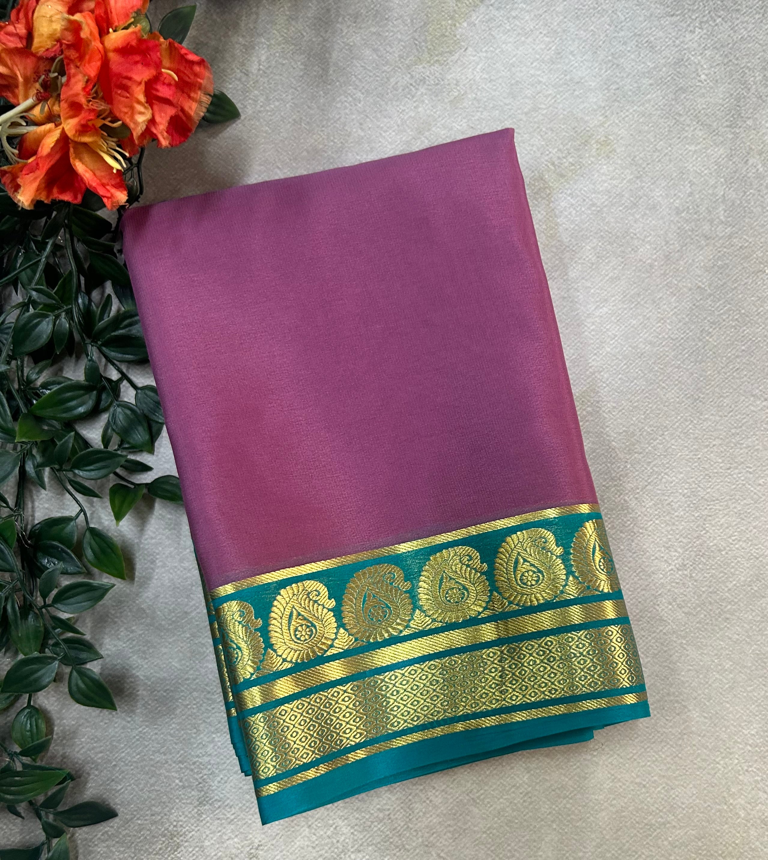 Onion Pink pure Mysore silk saree