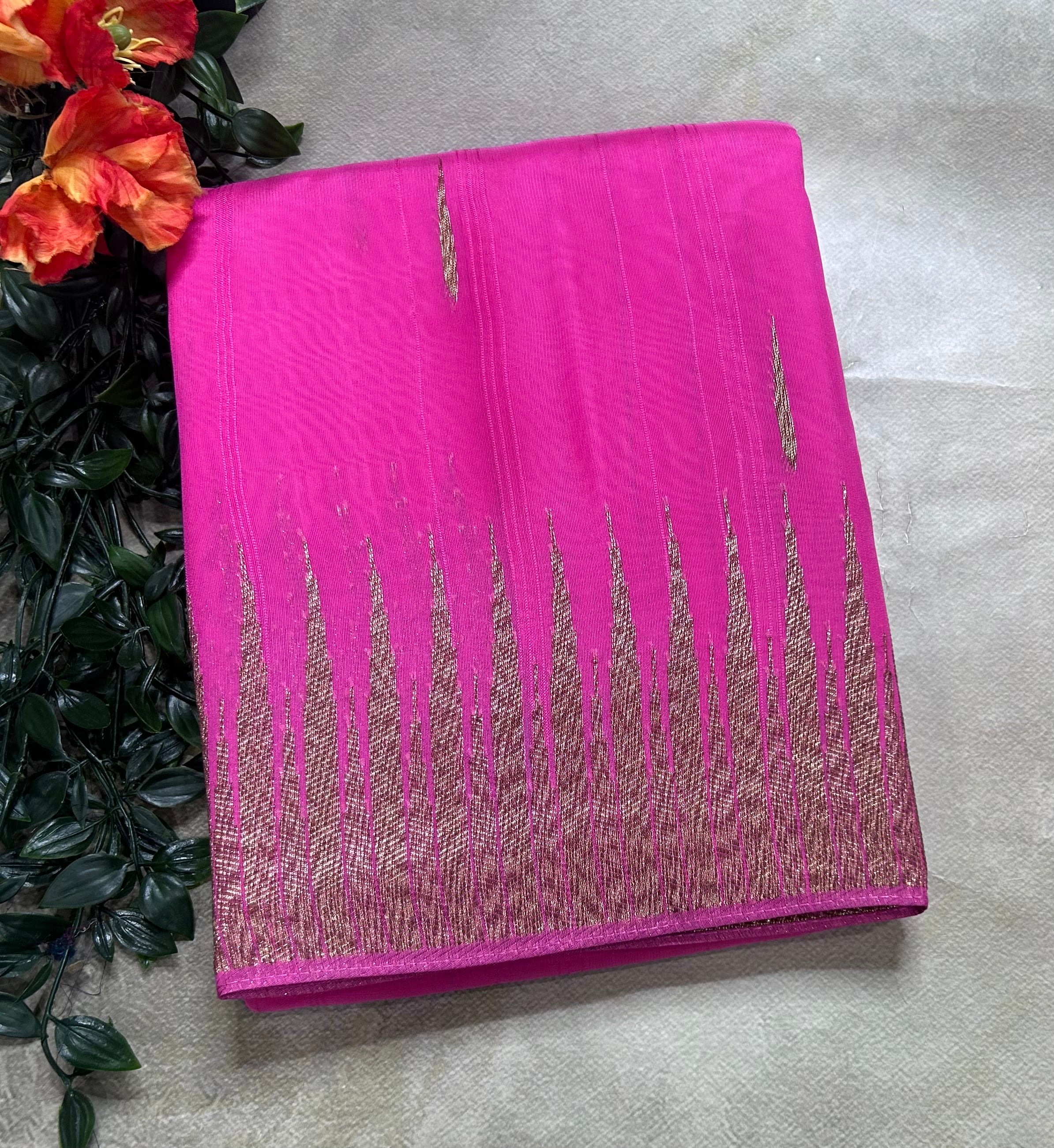 Baby pink temple border tussar crepe 106 silk saree
