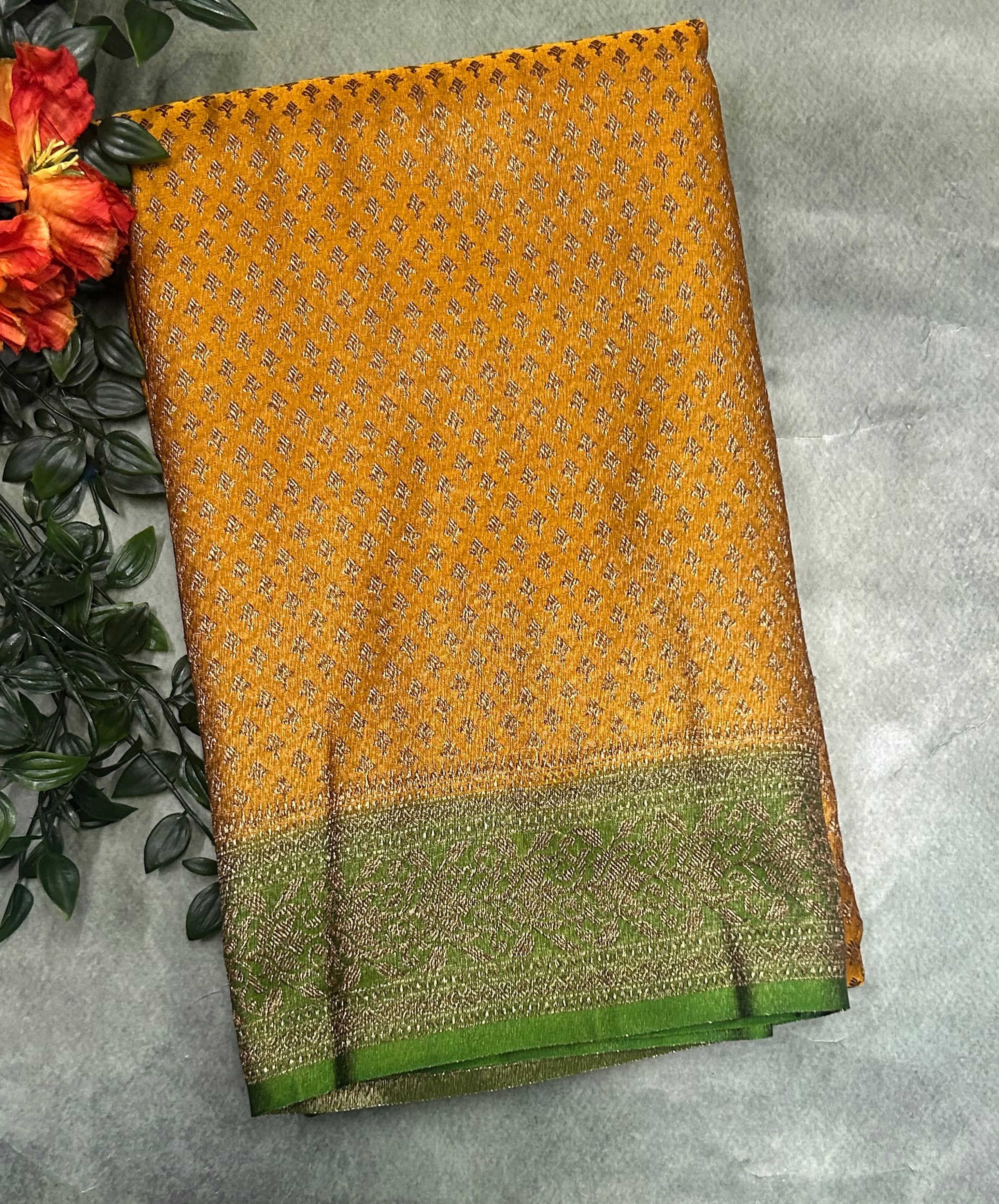 Yellow brocade dupion benarasi-105 saree