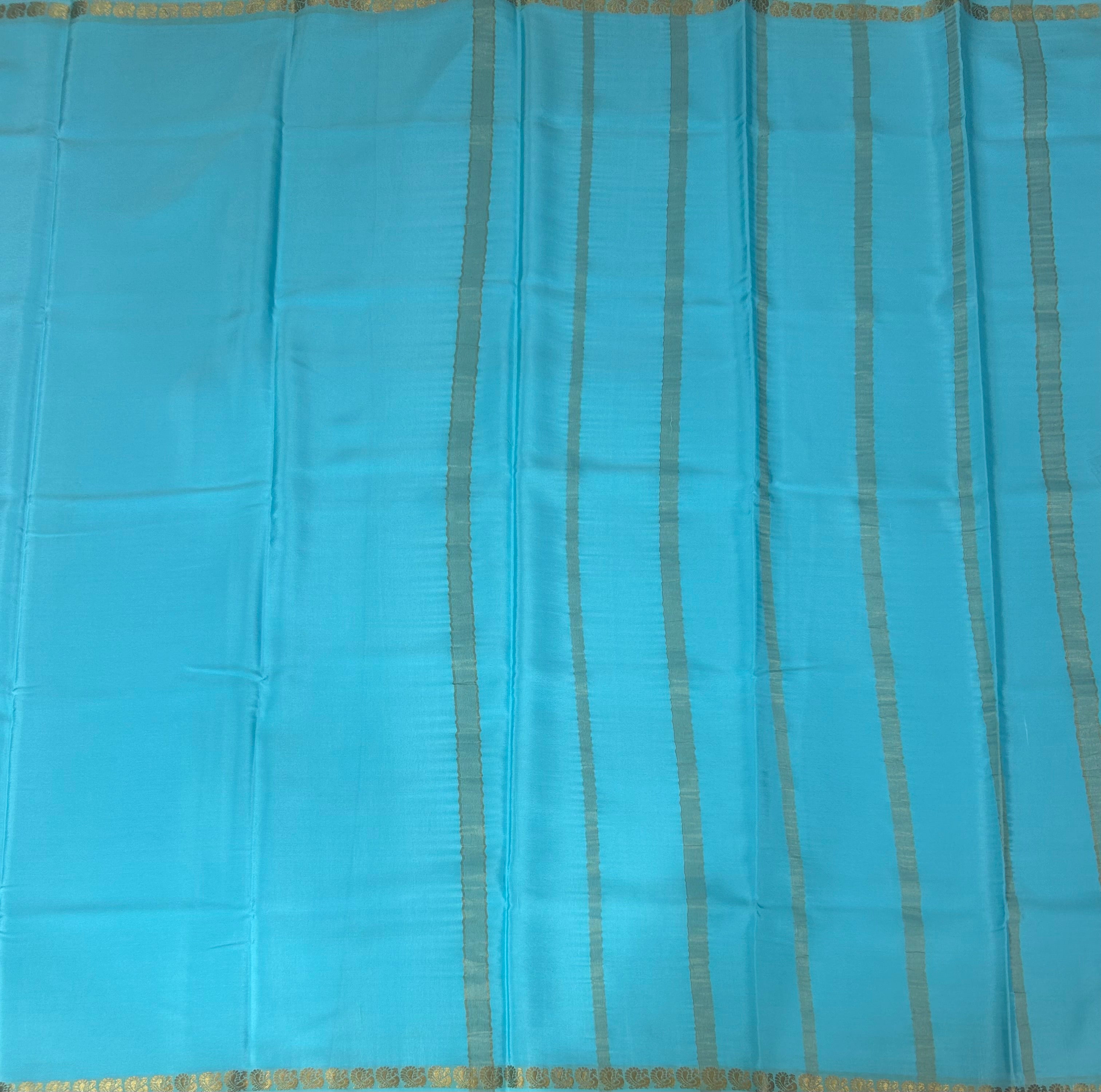 Sky blue plain one inch pure mysore silk-12 saree