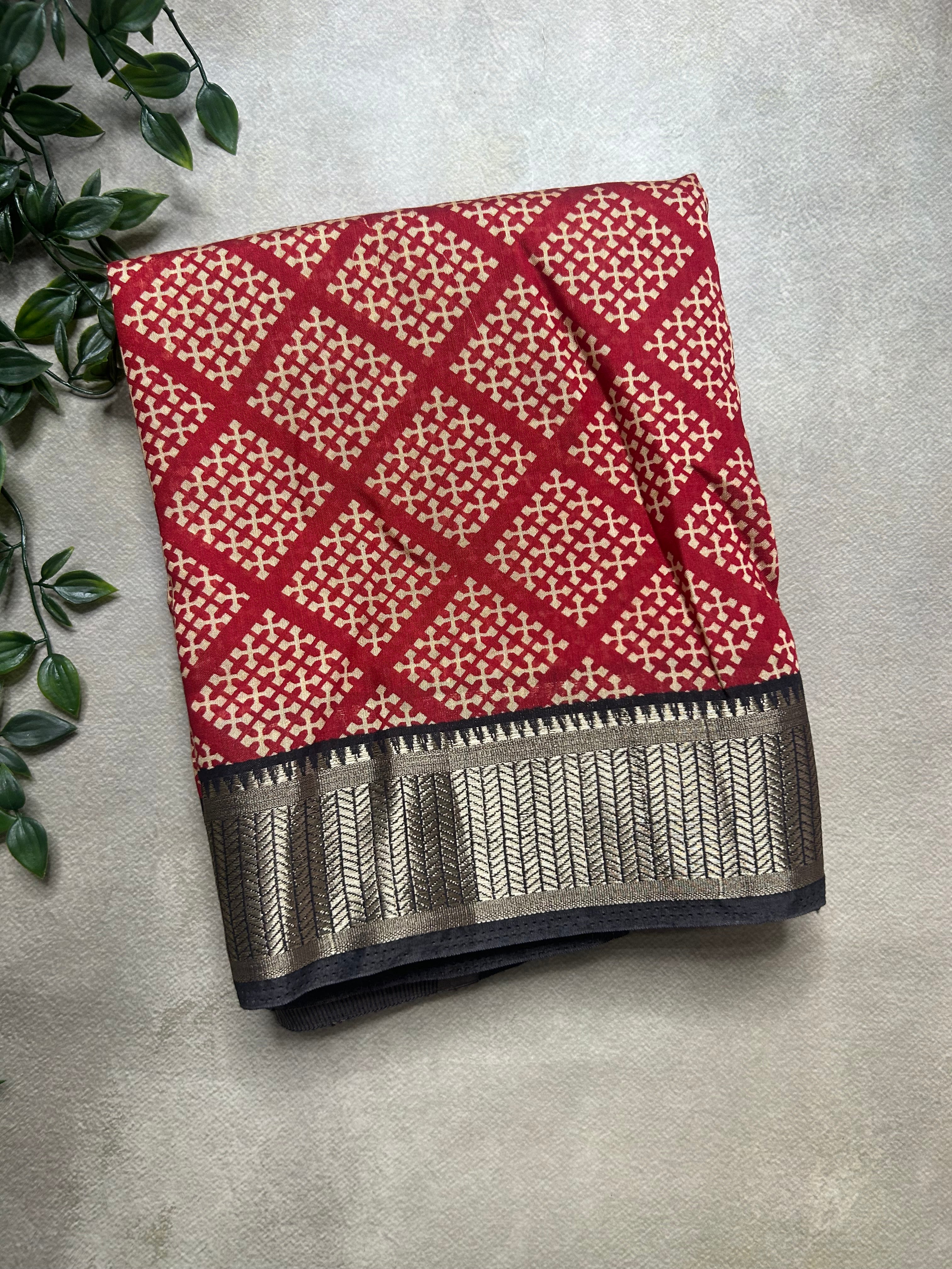 Red small border soft Tussar crepe saree