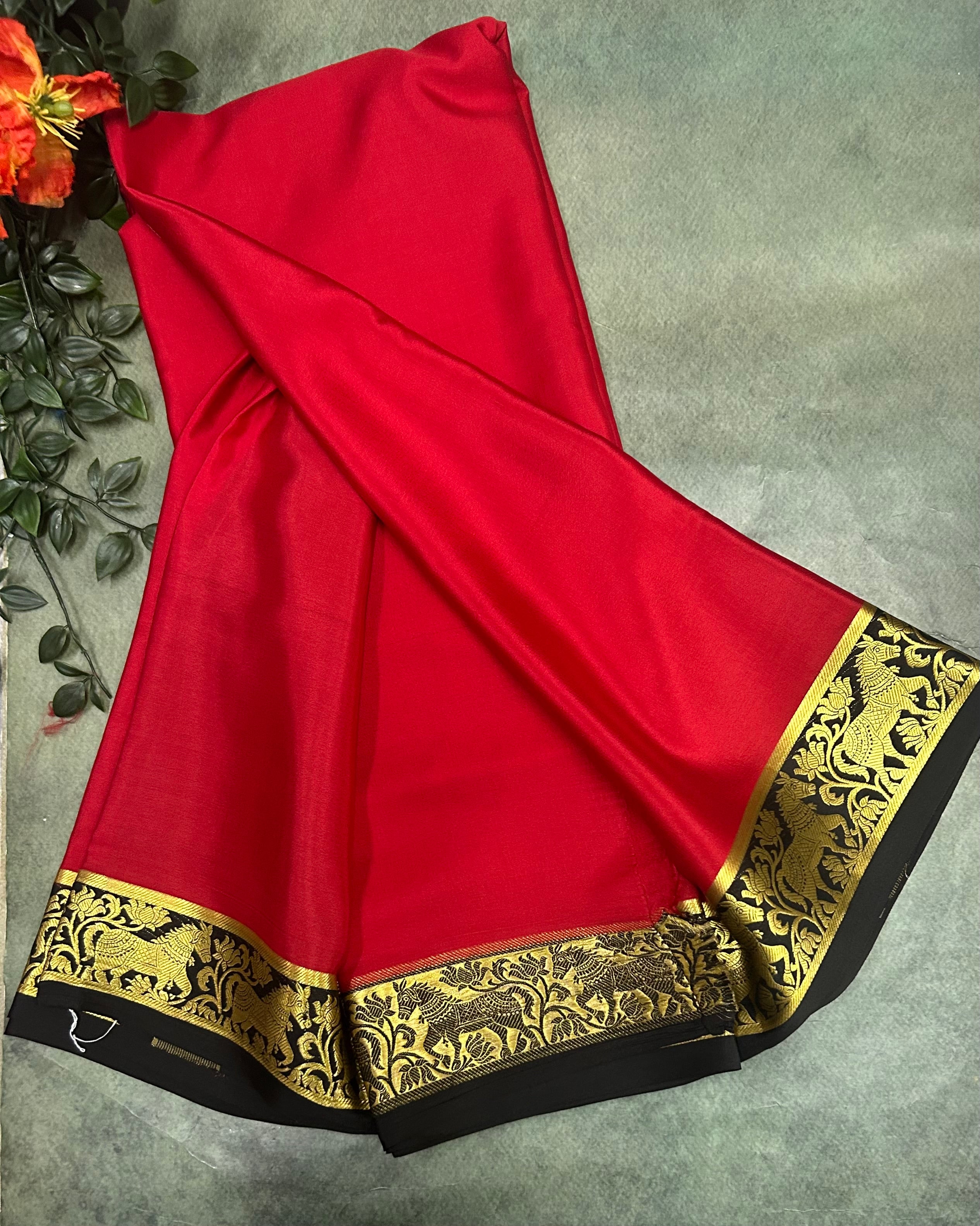 Rashmika Mandanna red n black pure mysore silk-103 saree