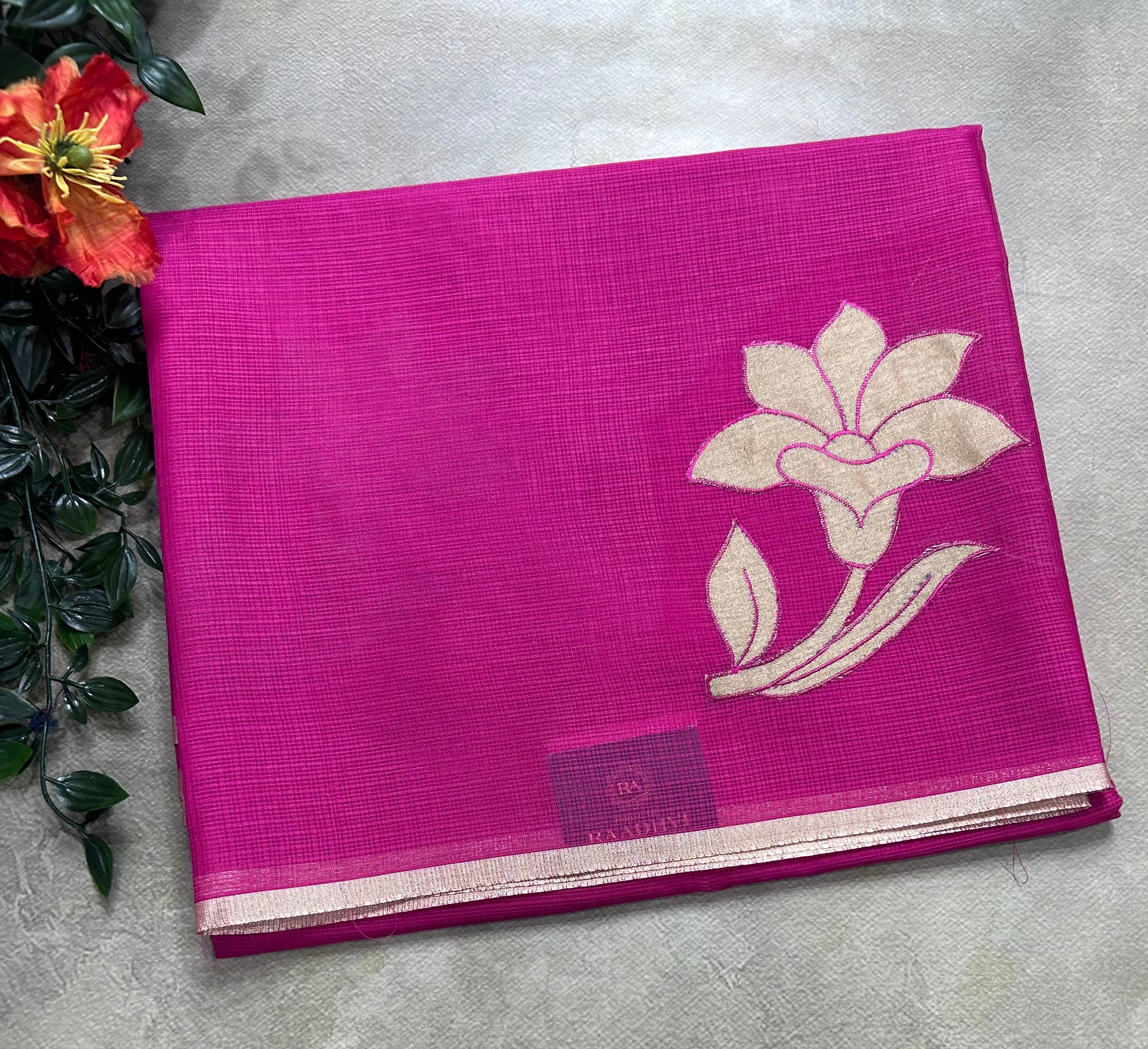Pink 2 kota checks appliqué work 106 saree