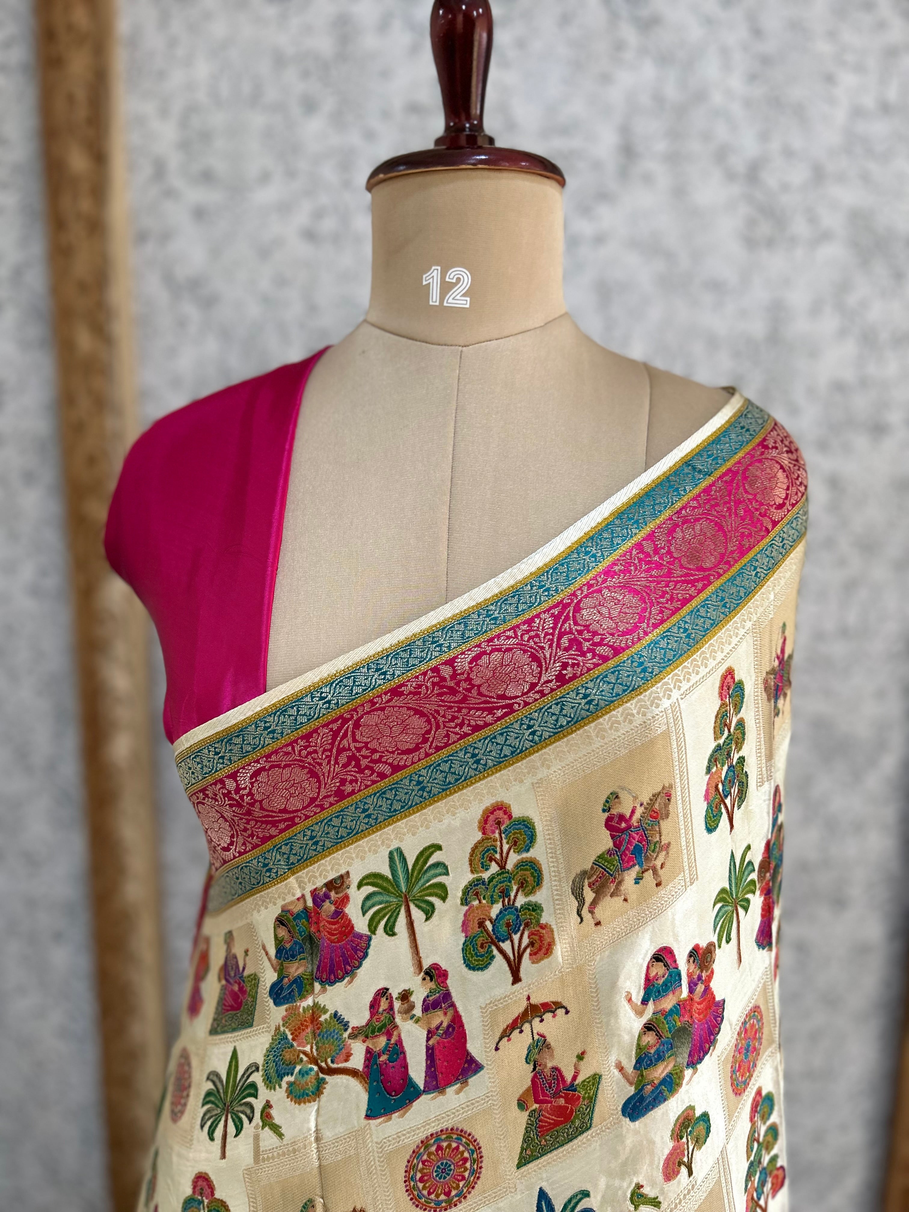 Cream dola crepe silk saree 101