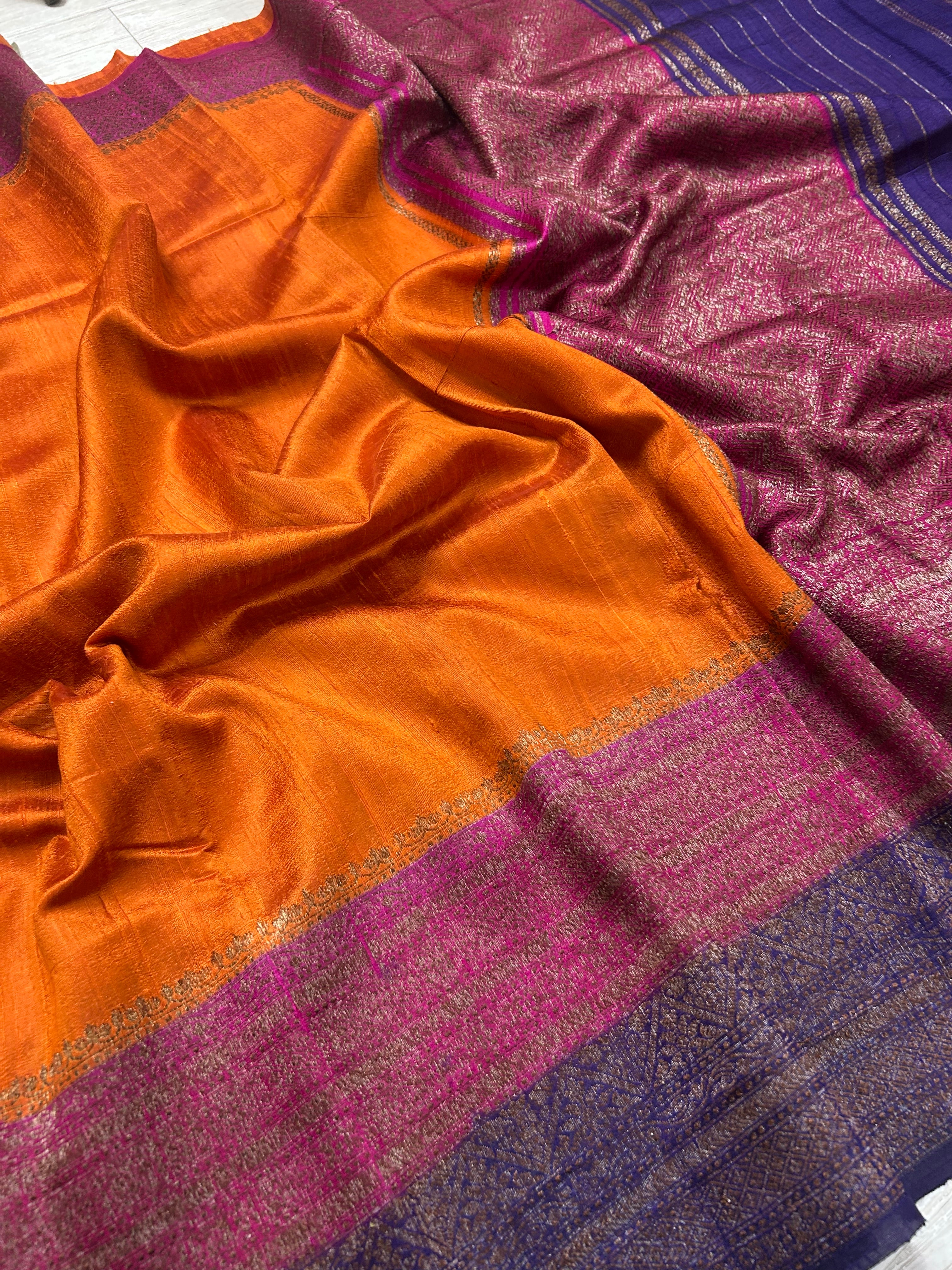 Orange small butta pure tussar crepe 104 silk saree
