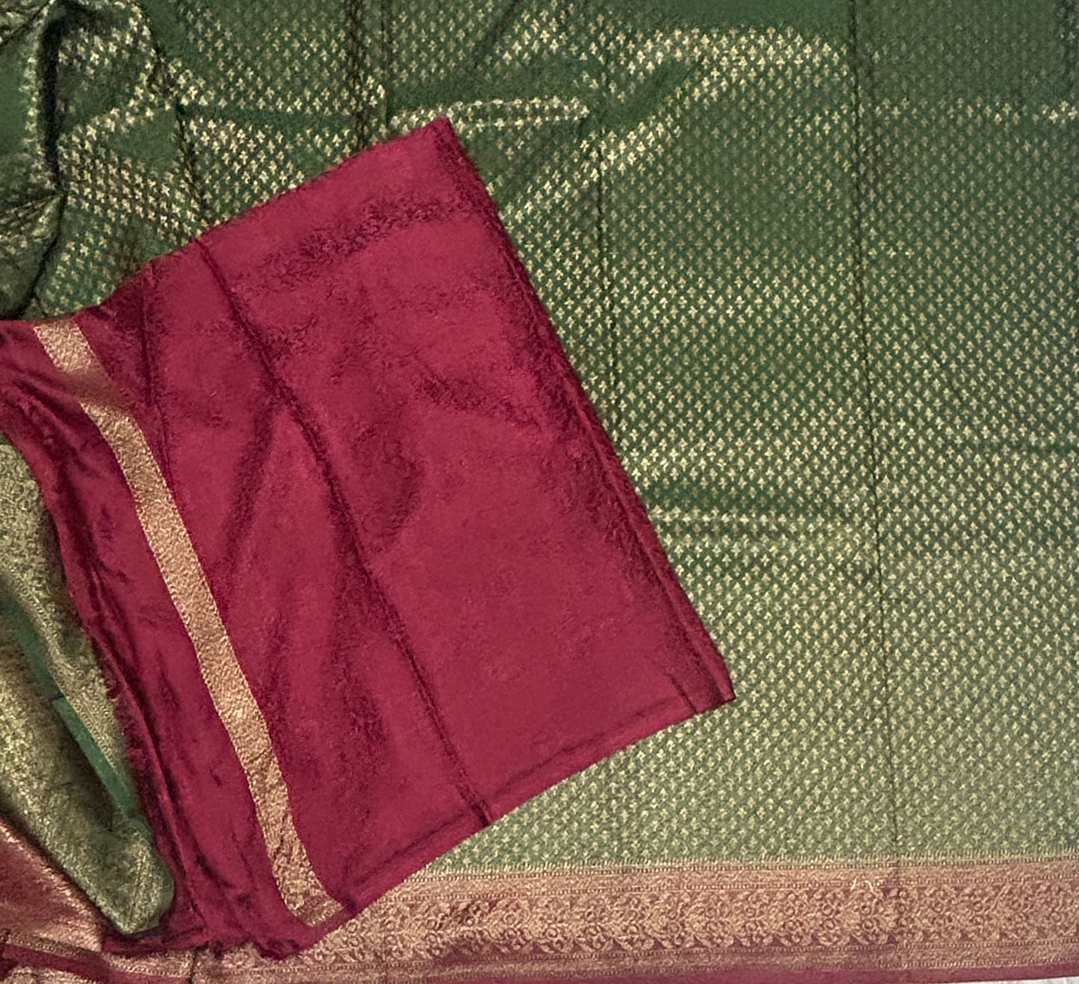 Bottle green brocade dupion  benarasi-105 saree
