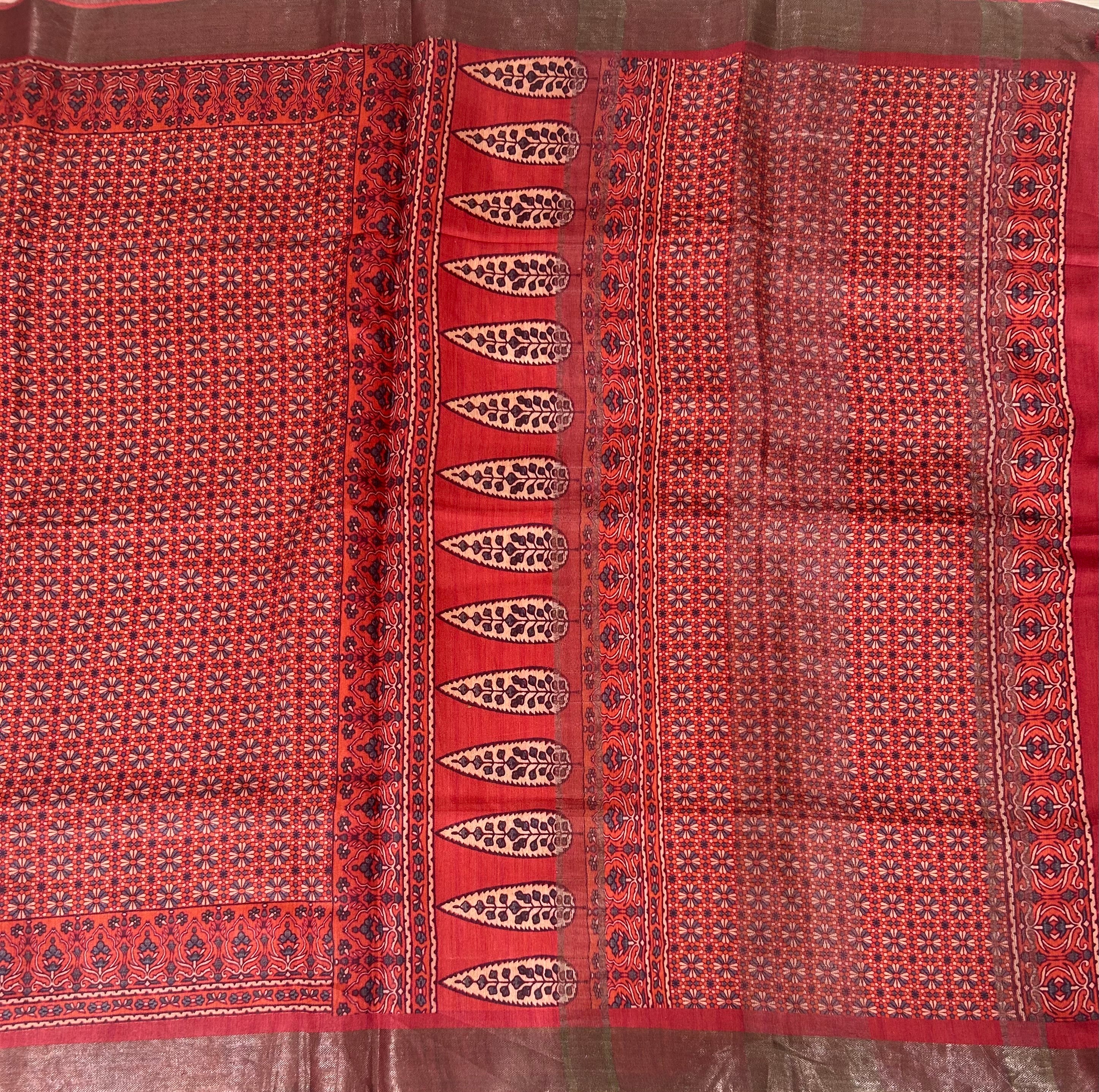 Light reddish pure linen saree