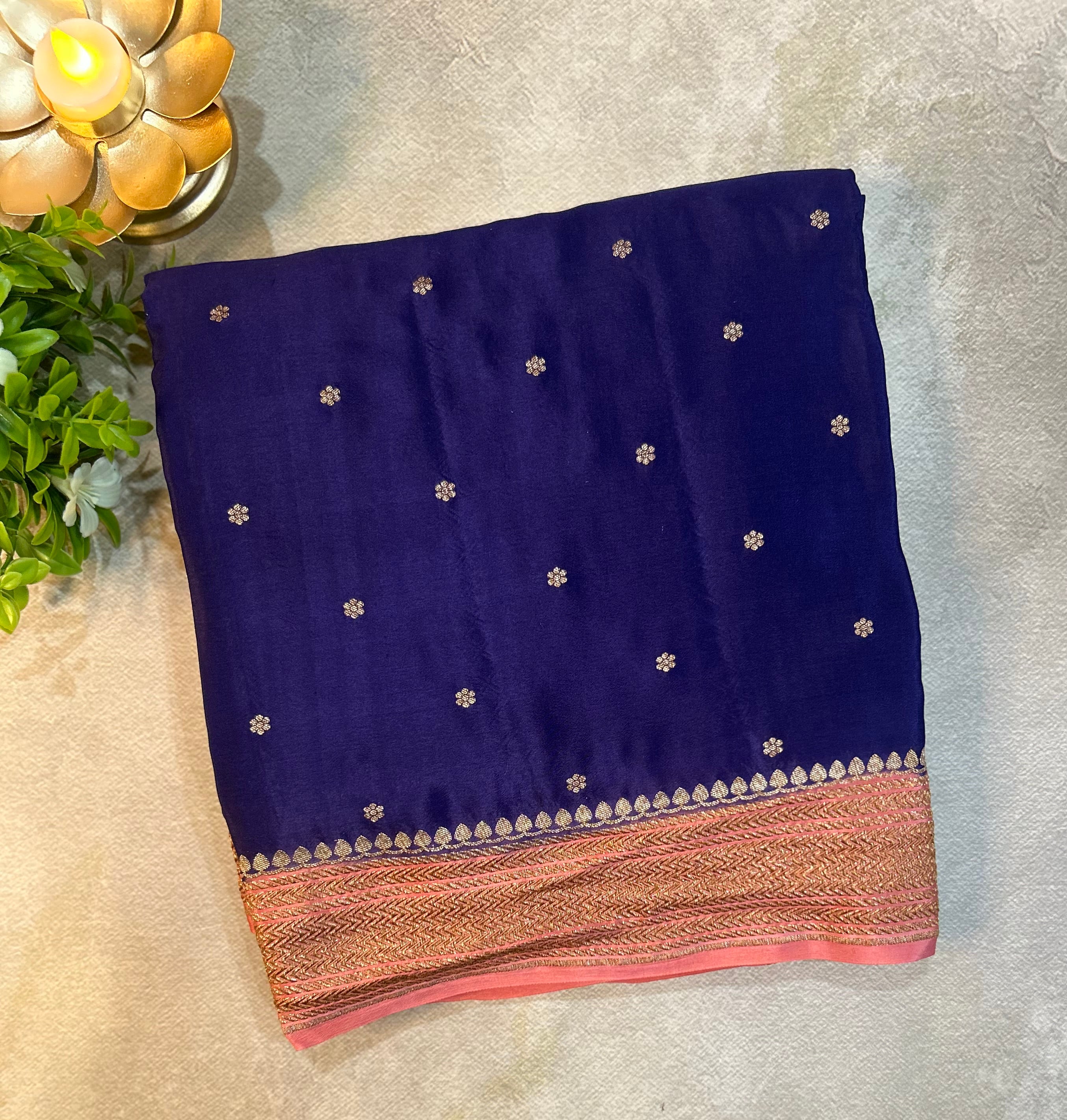 Navy blue small Butta pure banarasi crepe-10 silk saree
