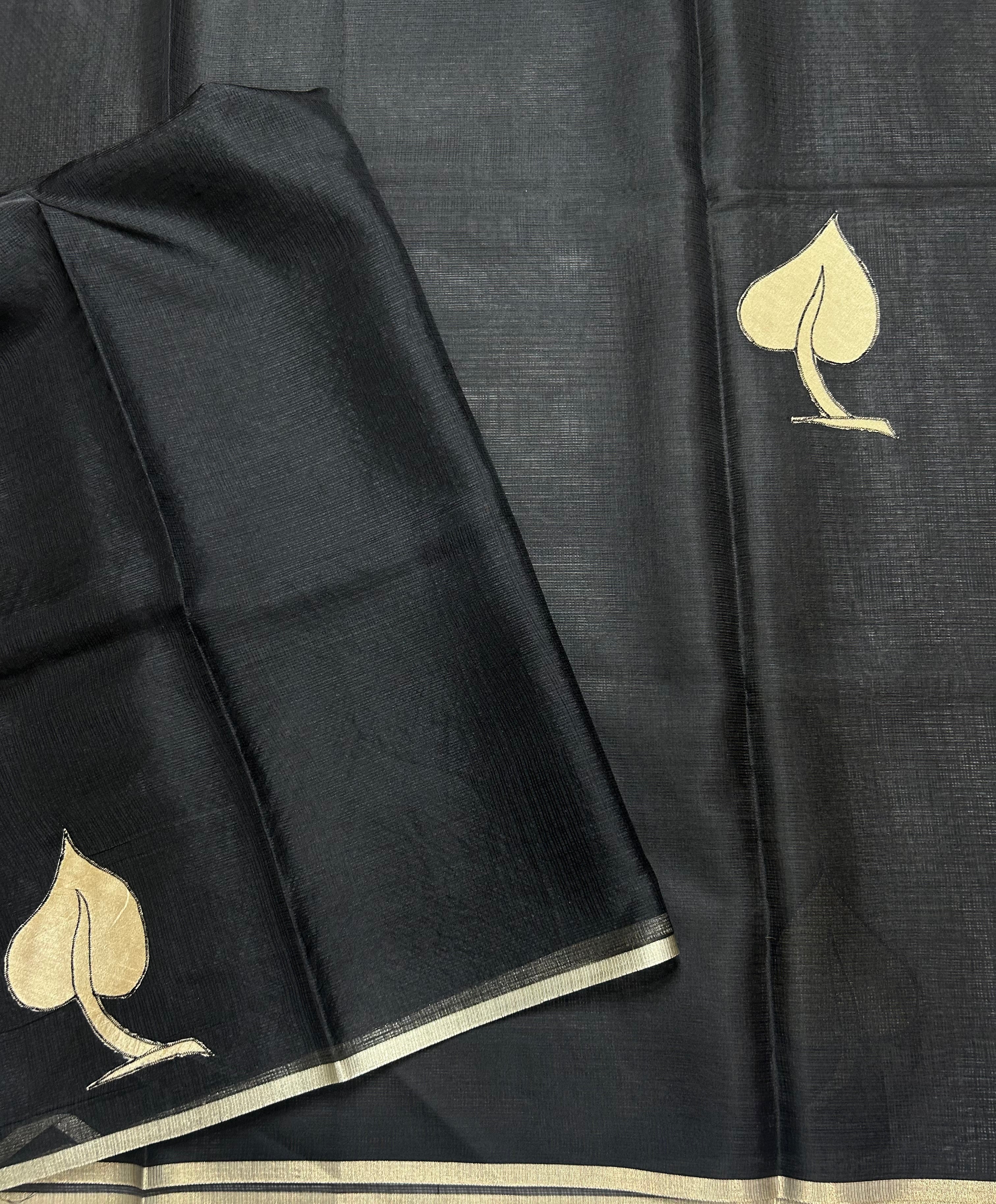 Black kota checks appliqué work 106 saree