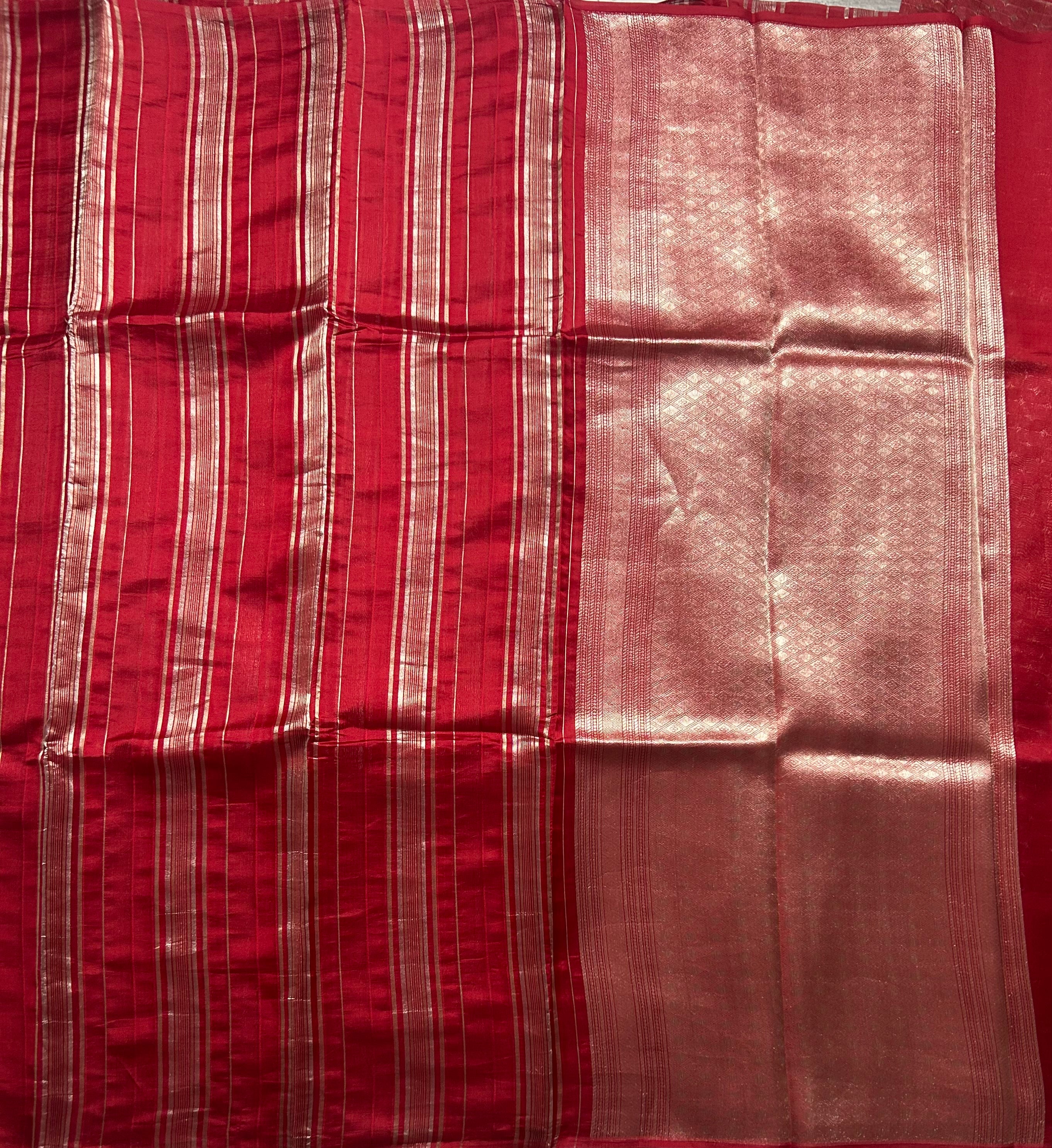 Red stripes pure organza tissue 103 saree
