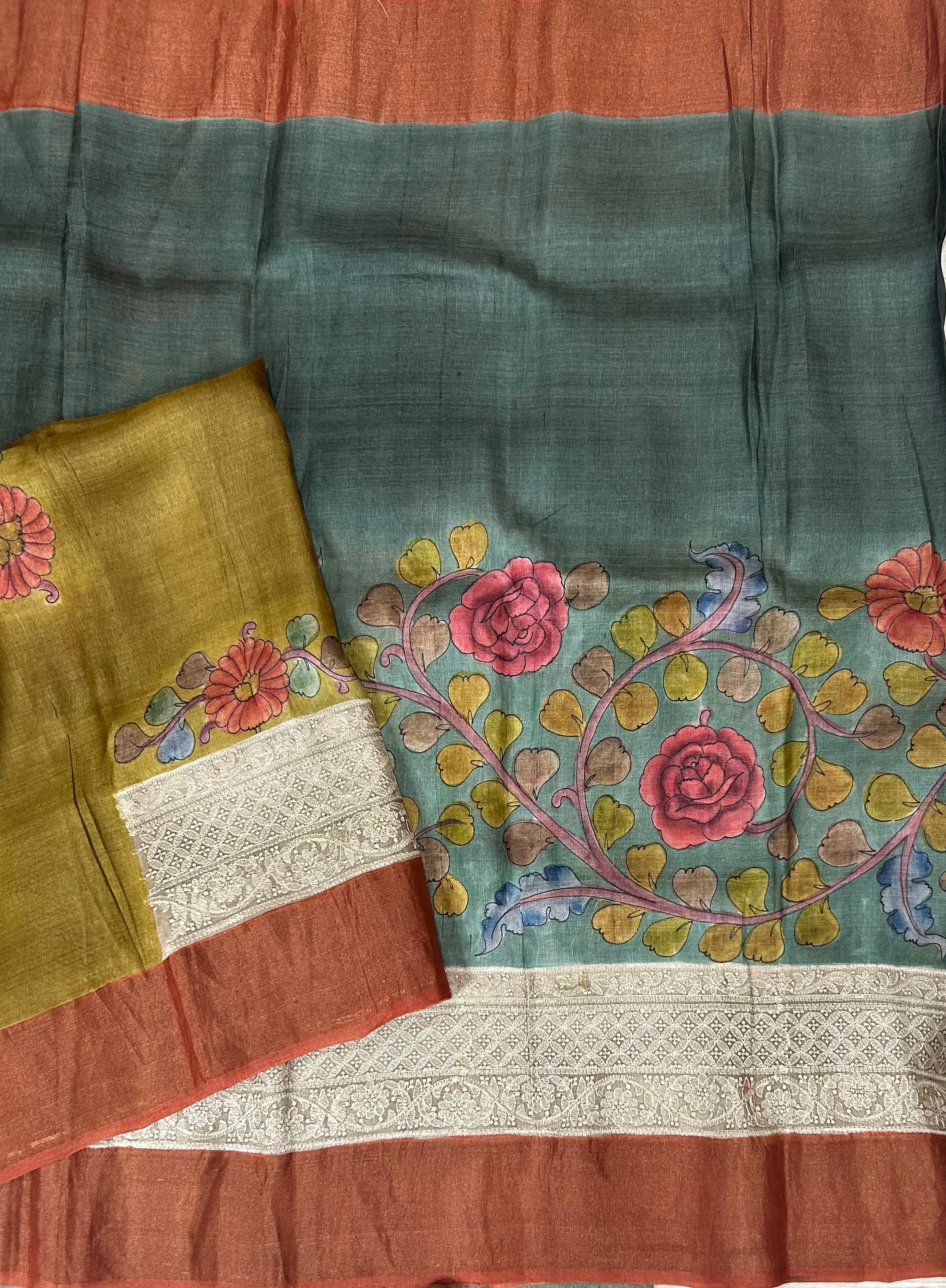 Grey pure handloom  tussar silk-12 saree