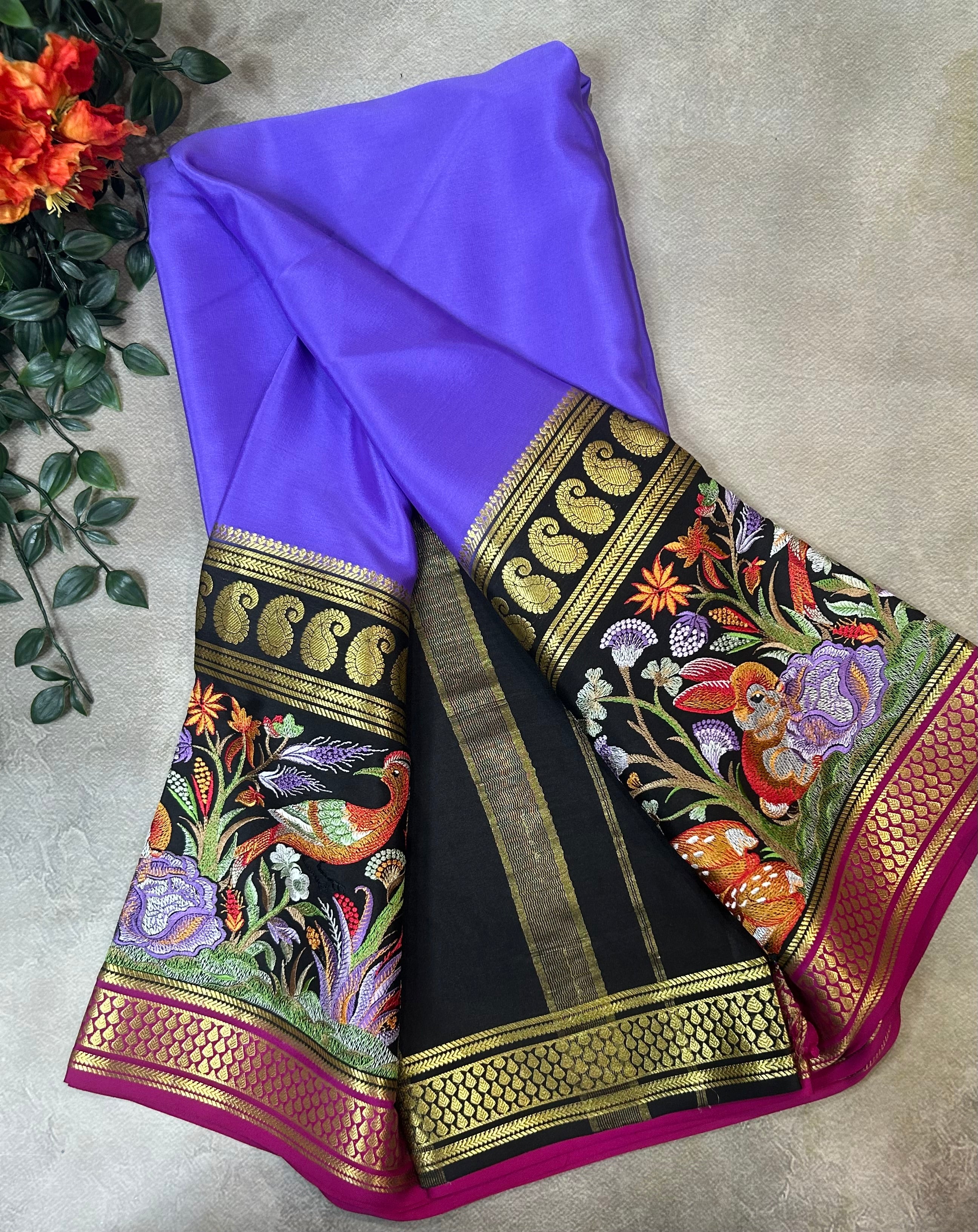 3D embroidery pure mysore silk-104 saree