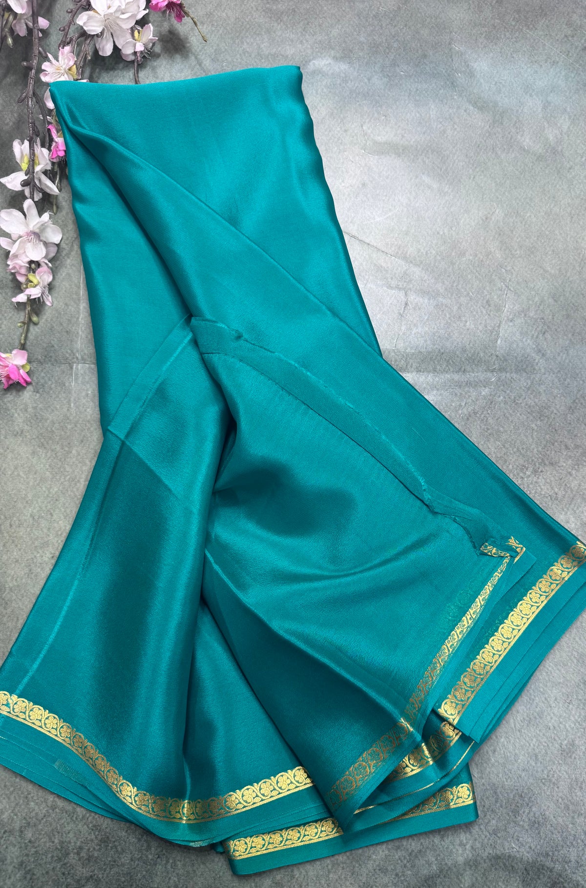 Rama green one inch border pure Mysore silk saree