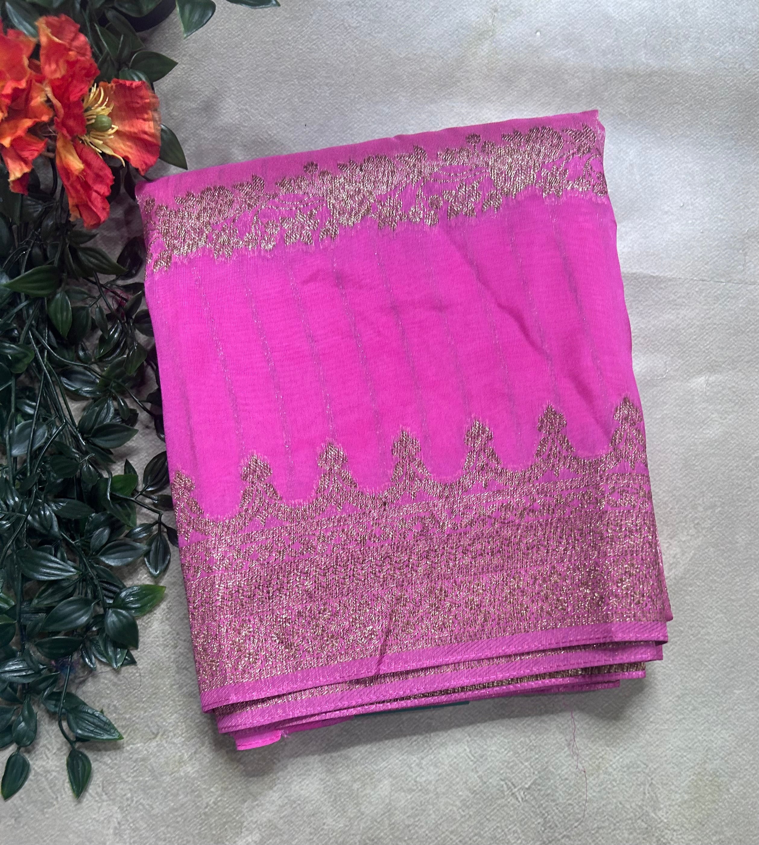 Baby pink brocade tussar georgette crepe 106 silk saree
