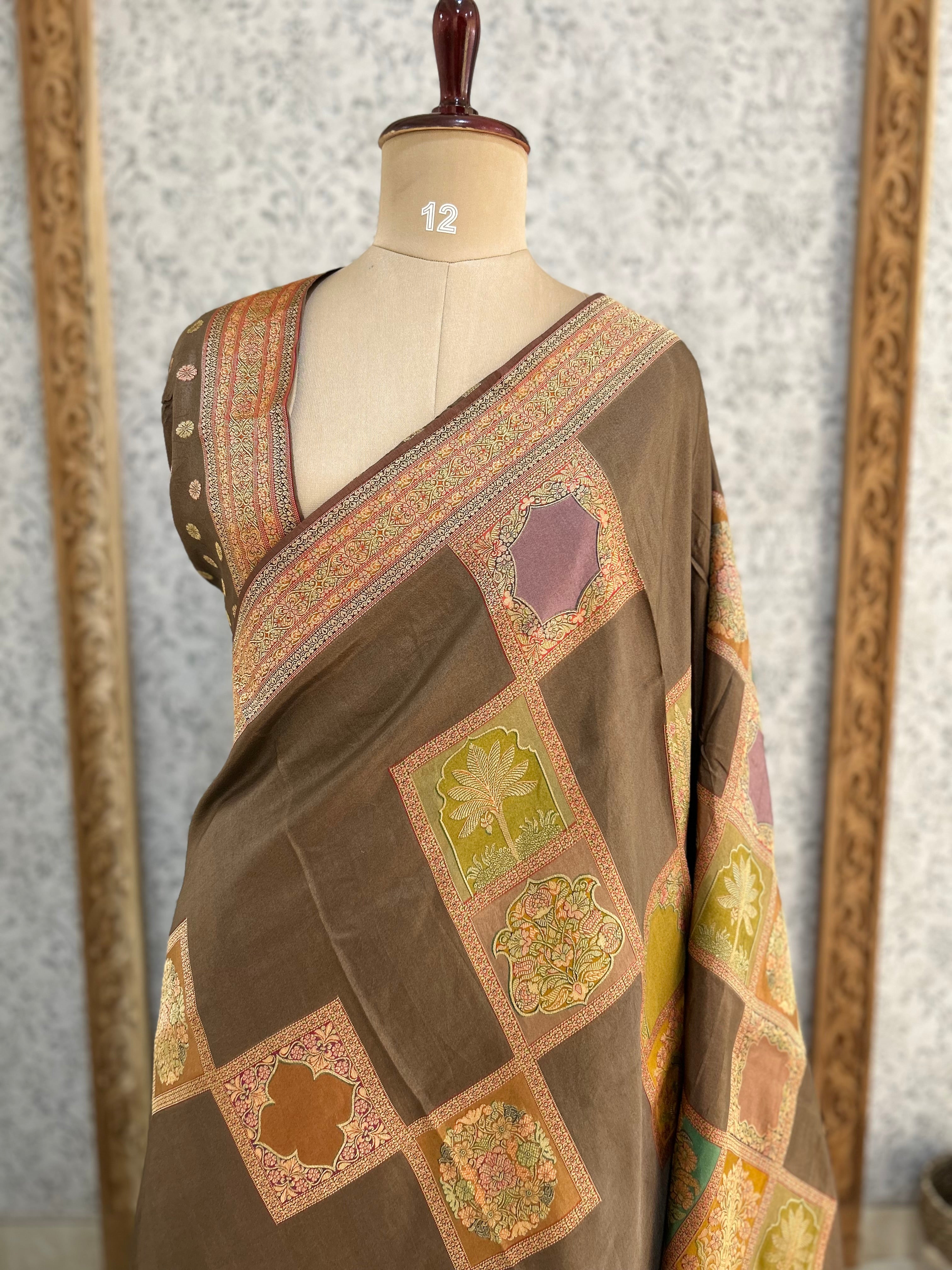 Brown dola crepe silk saree 101