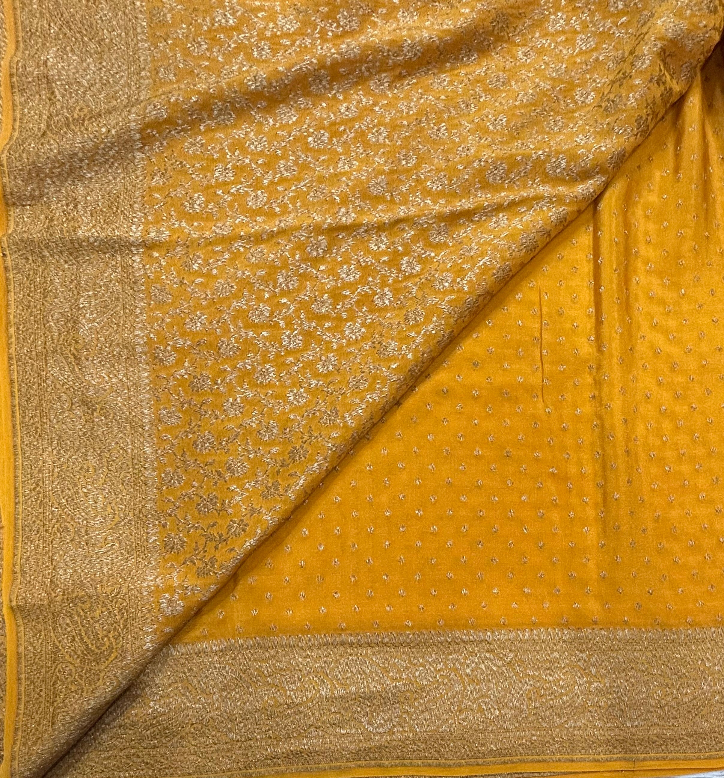 Yellow small Butta pure Benarasi crepe 106 saree