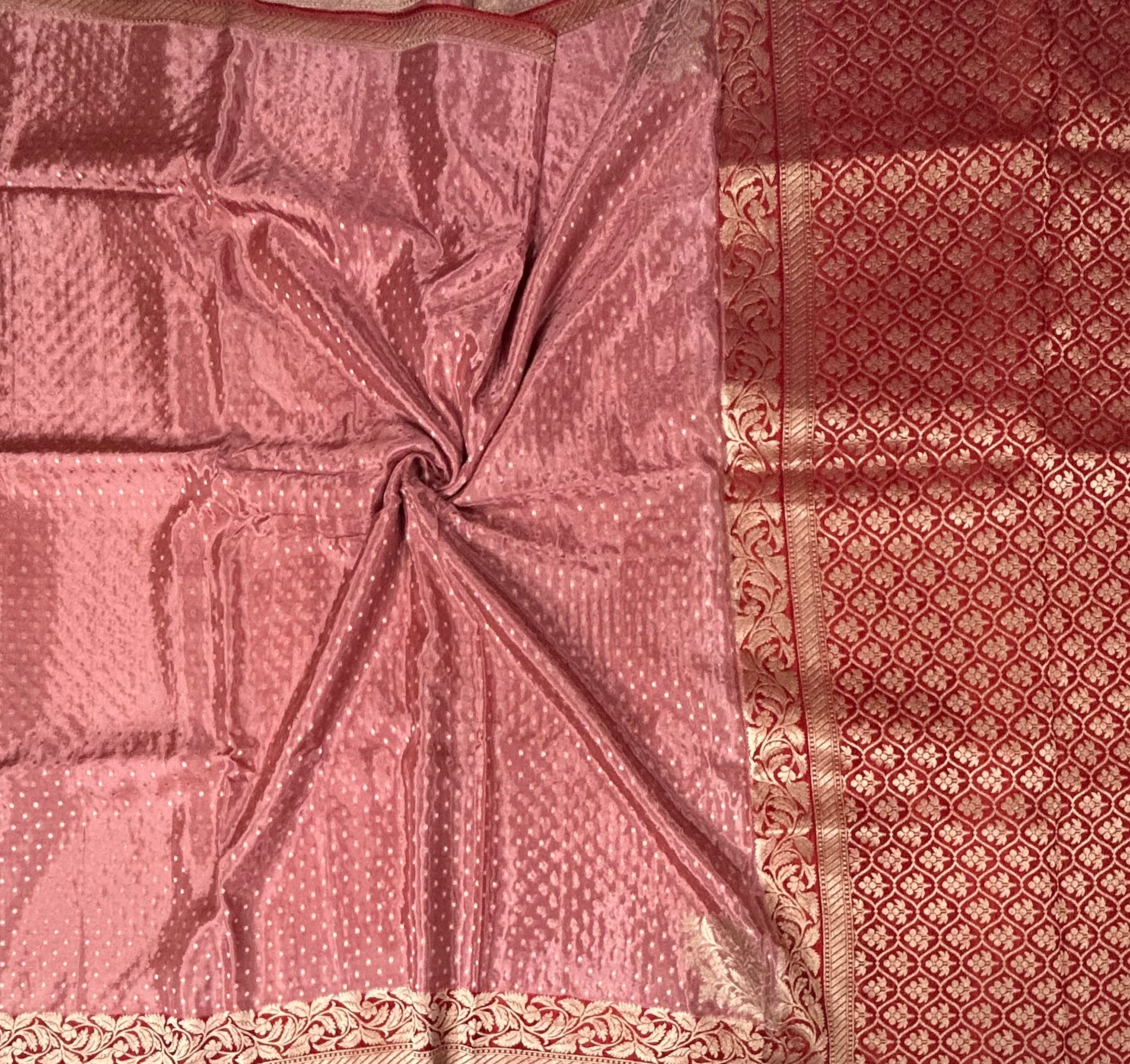Pastel pink small Butta satin crepe-12 saree