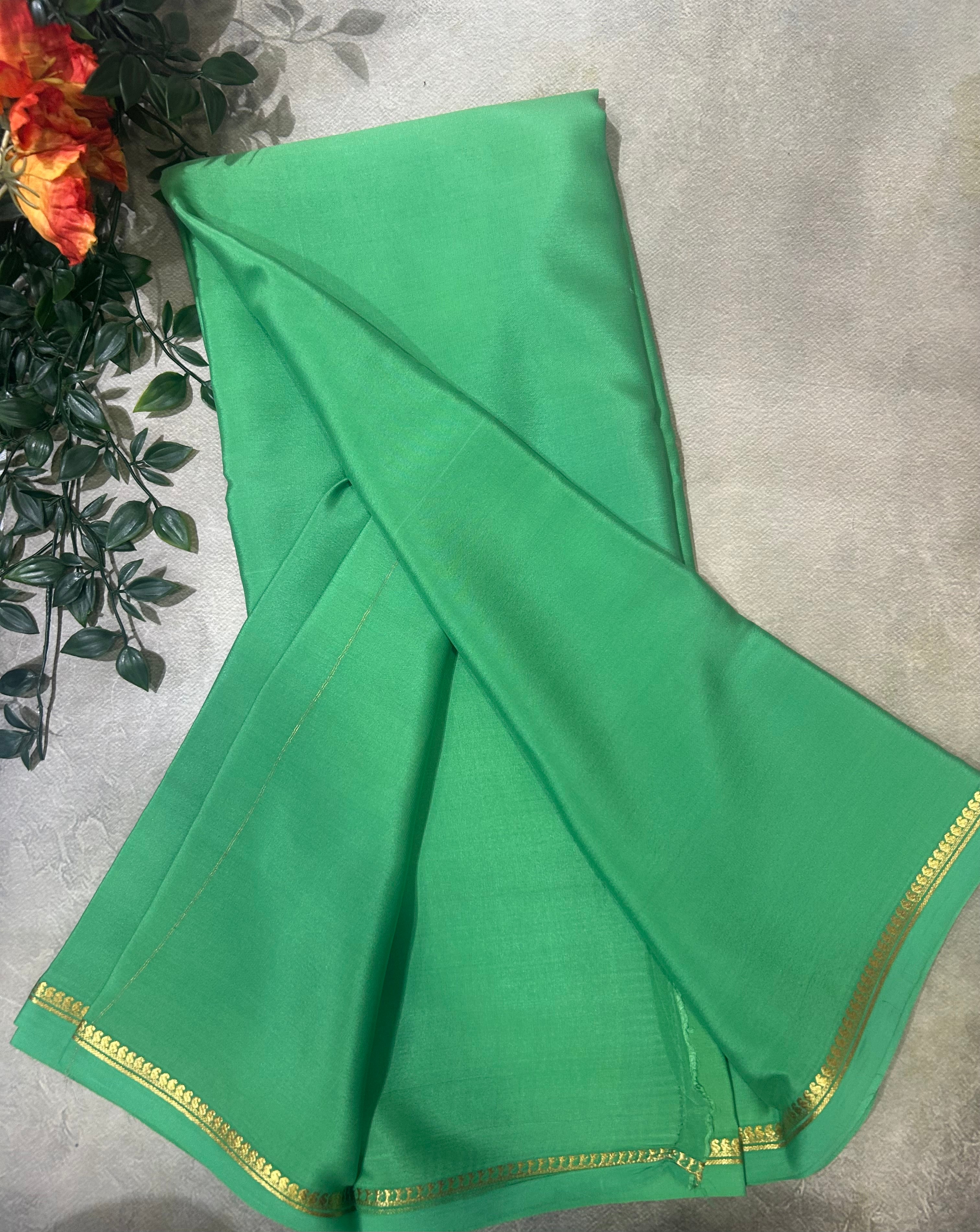 Pastel green small border pure Mysore silk 103 saree
