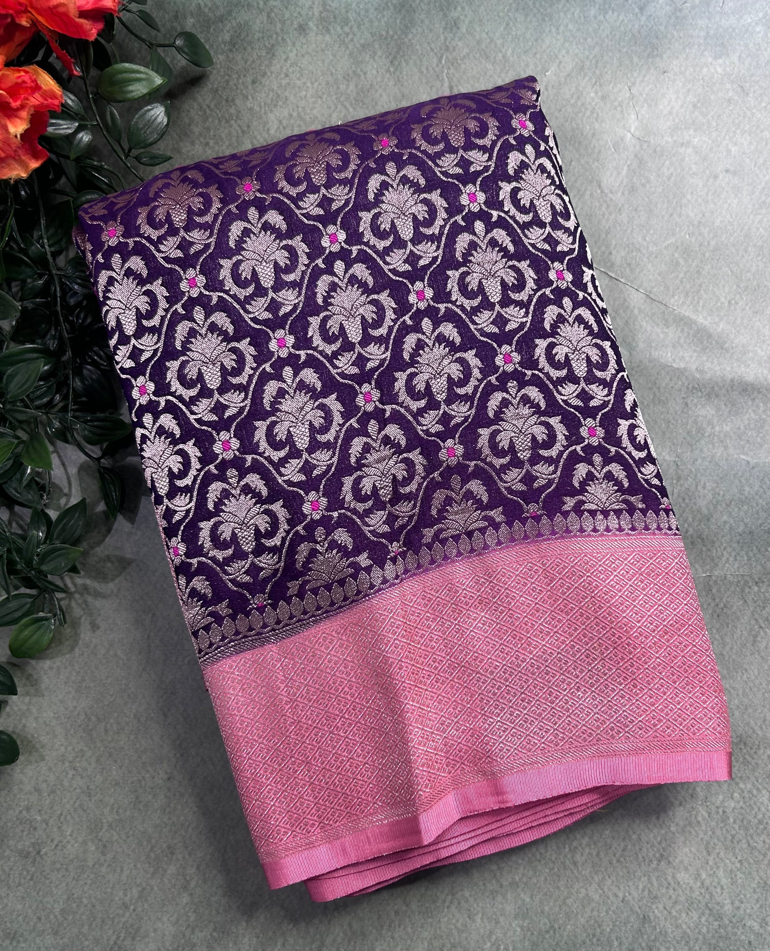 Dark purple brocade semi georgette 105 saree