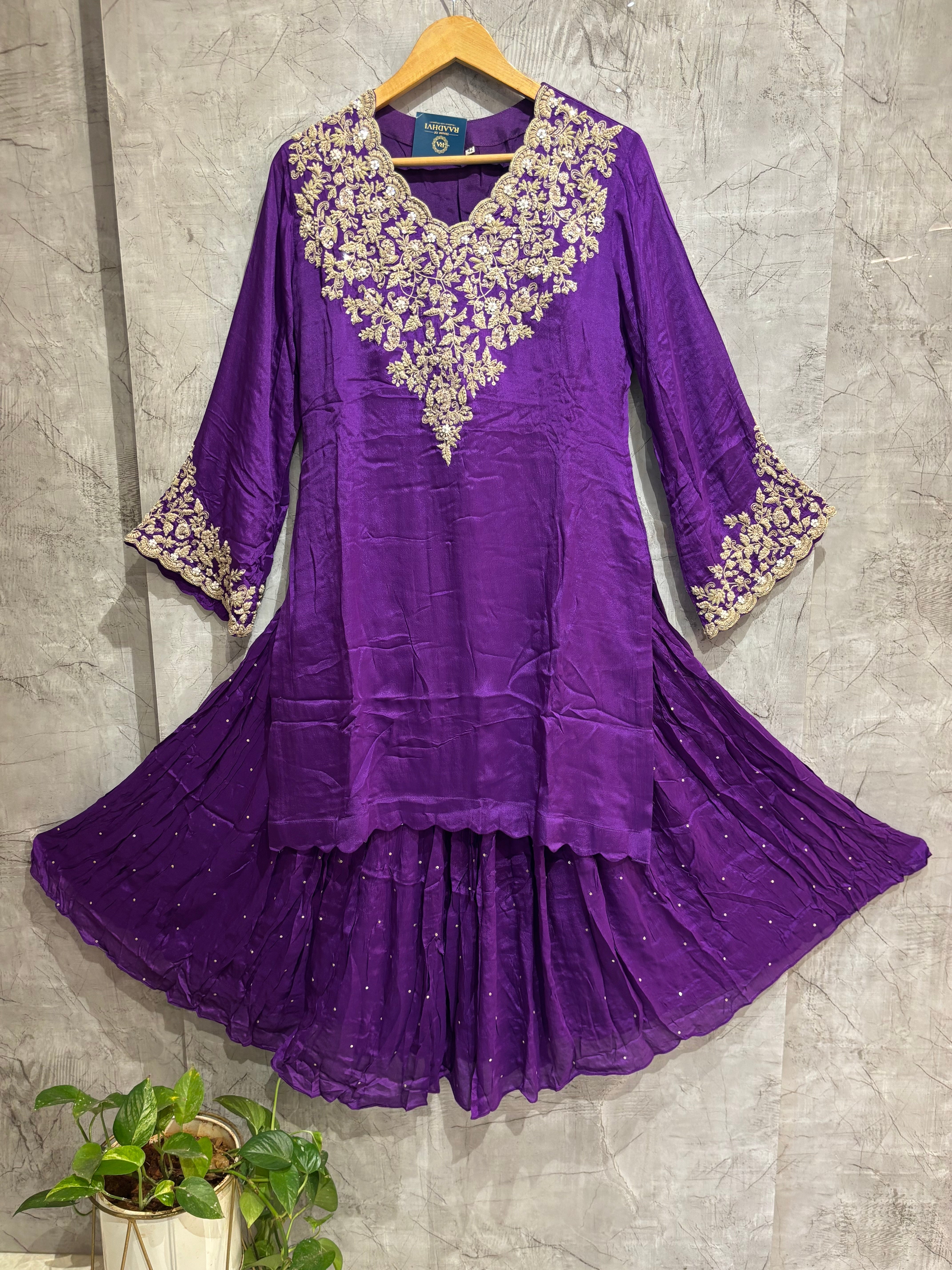 Purple Desinger Sharara party Kurtha set