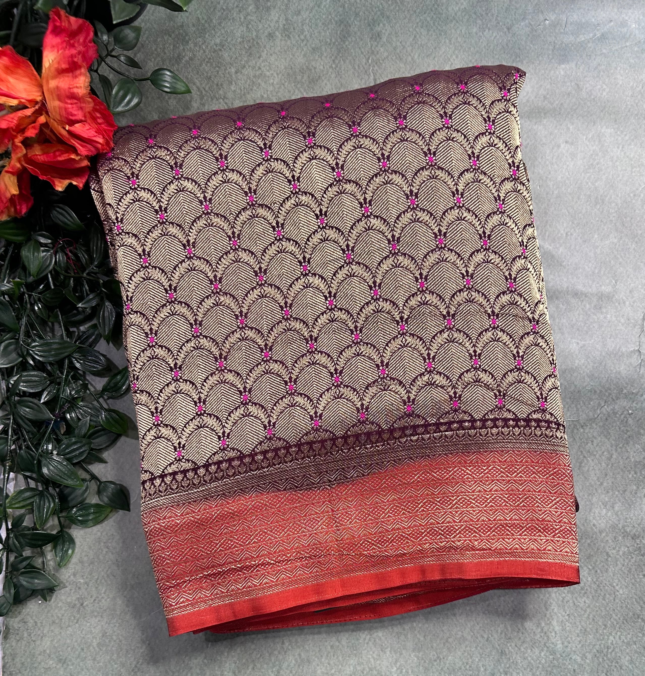 Brown brocade semi georgette 105 saree