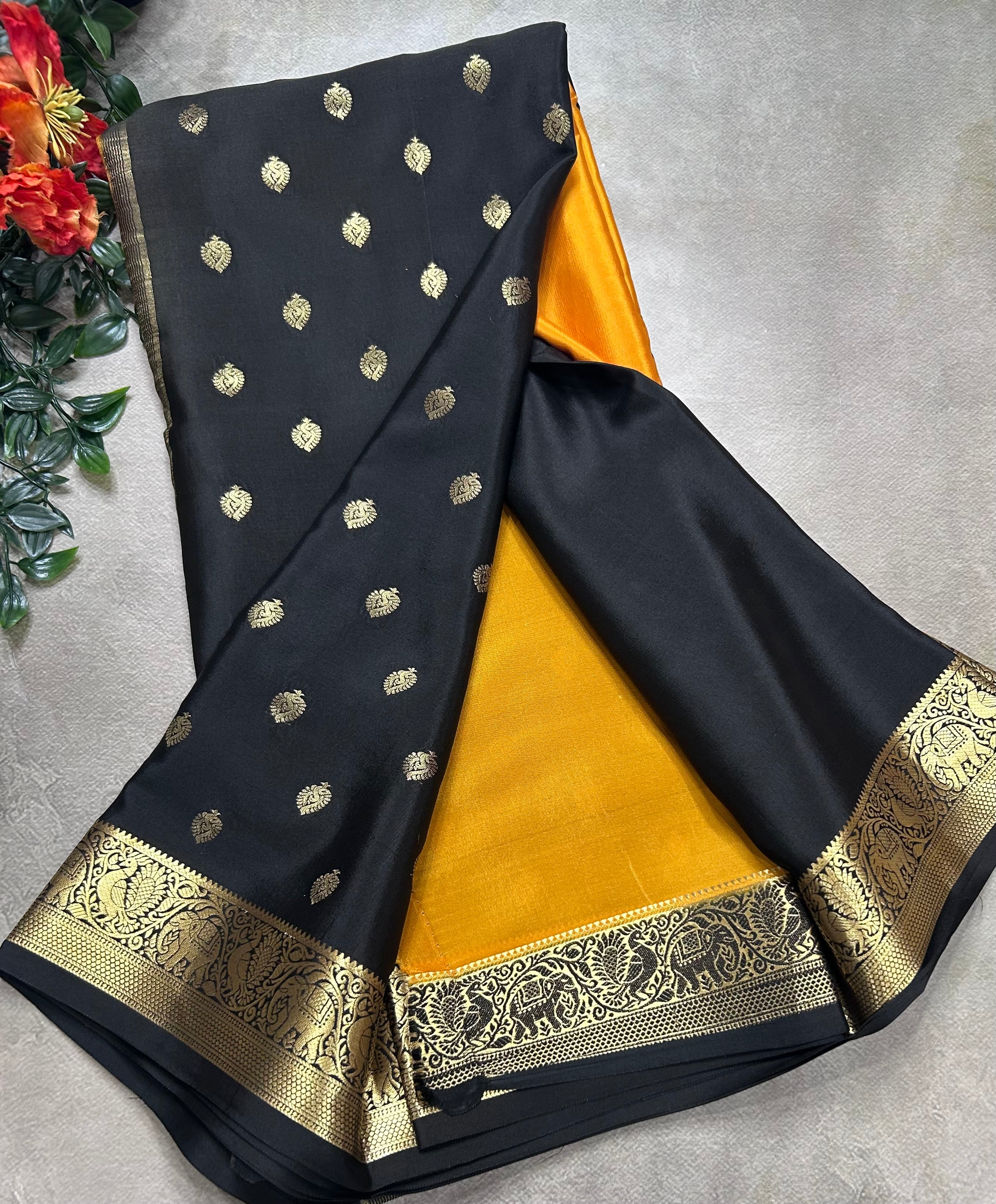 Yellow partly pallu pure mysore silk saree(YMS106)